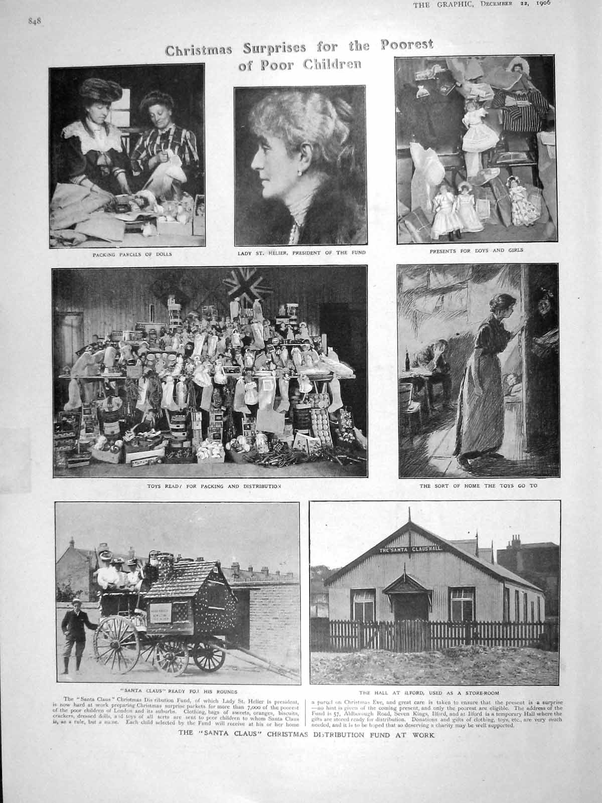 Old Antique Print 1906 Helier Poor Children Christmas Smithfield Market 20th