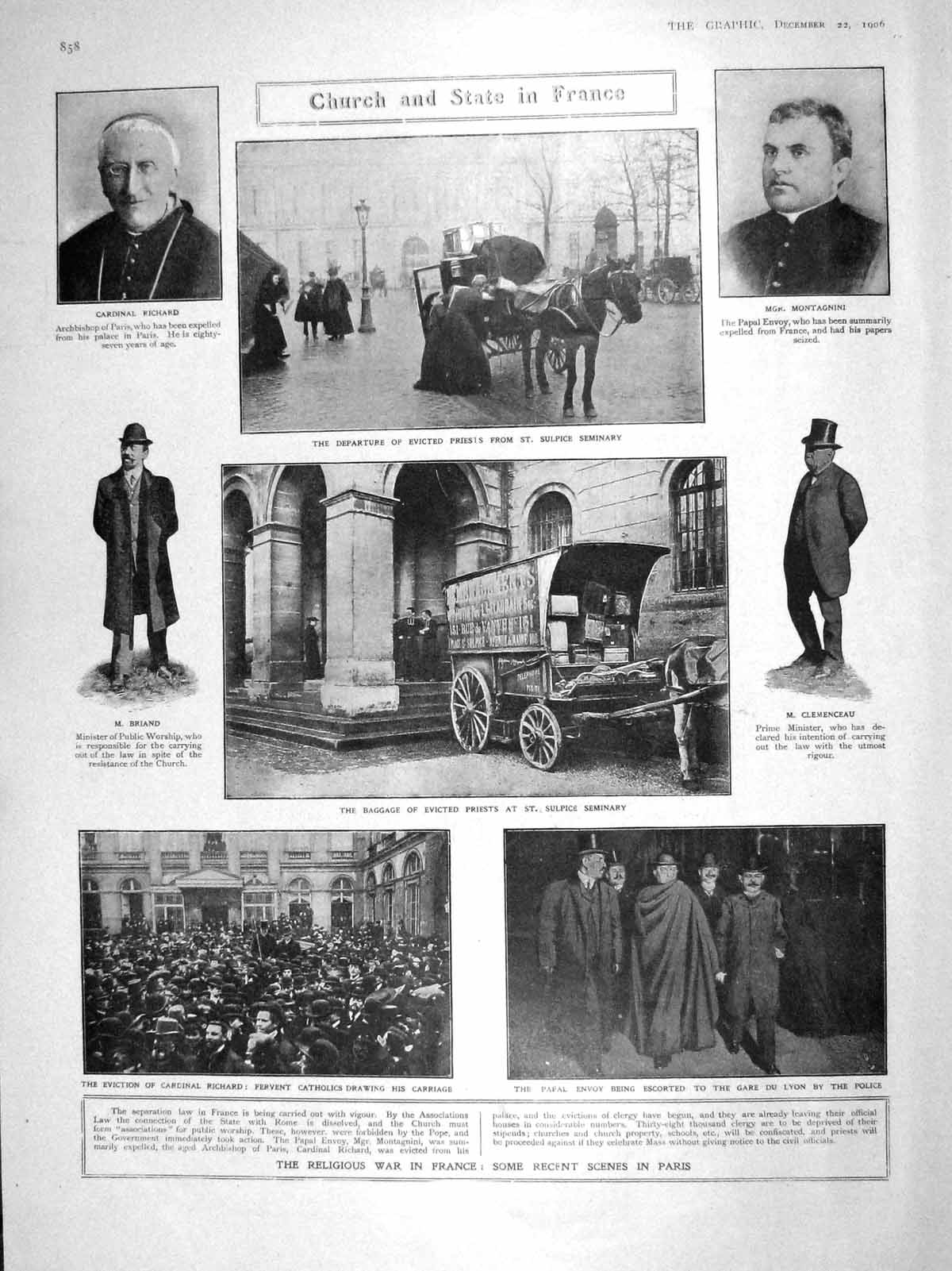 Old Antique Print 1906 France Montagnini Richard Briand Celmenceau Church 20th