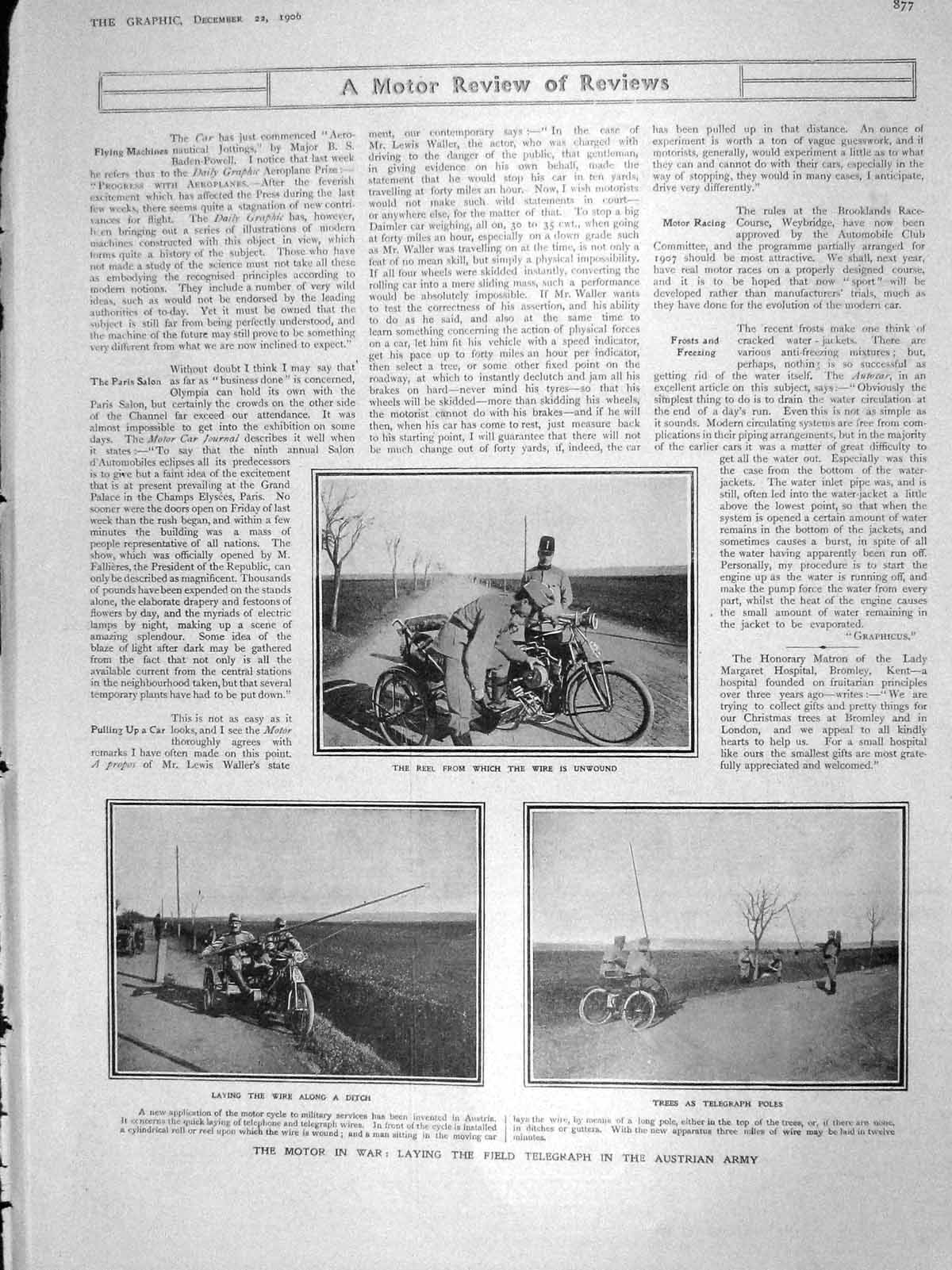 Original Old Antique Print 1906 Motor Cycles War Austrian Army Africa Kearton