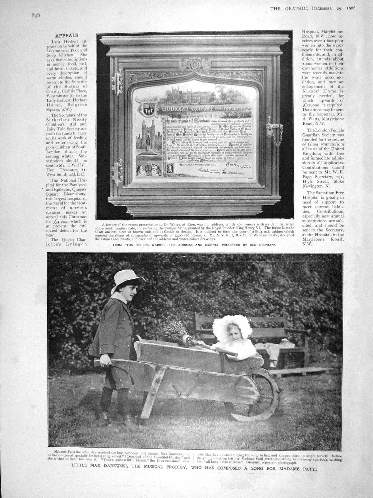 Old Antique Print 1906 Warre Eton Max Darewski Patti Music Duchess Fife 20th