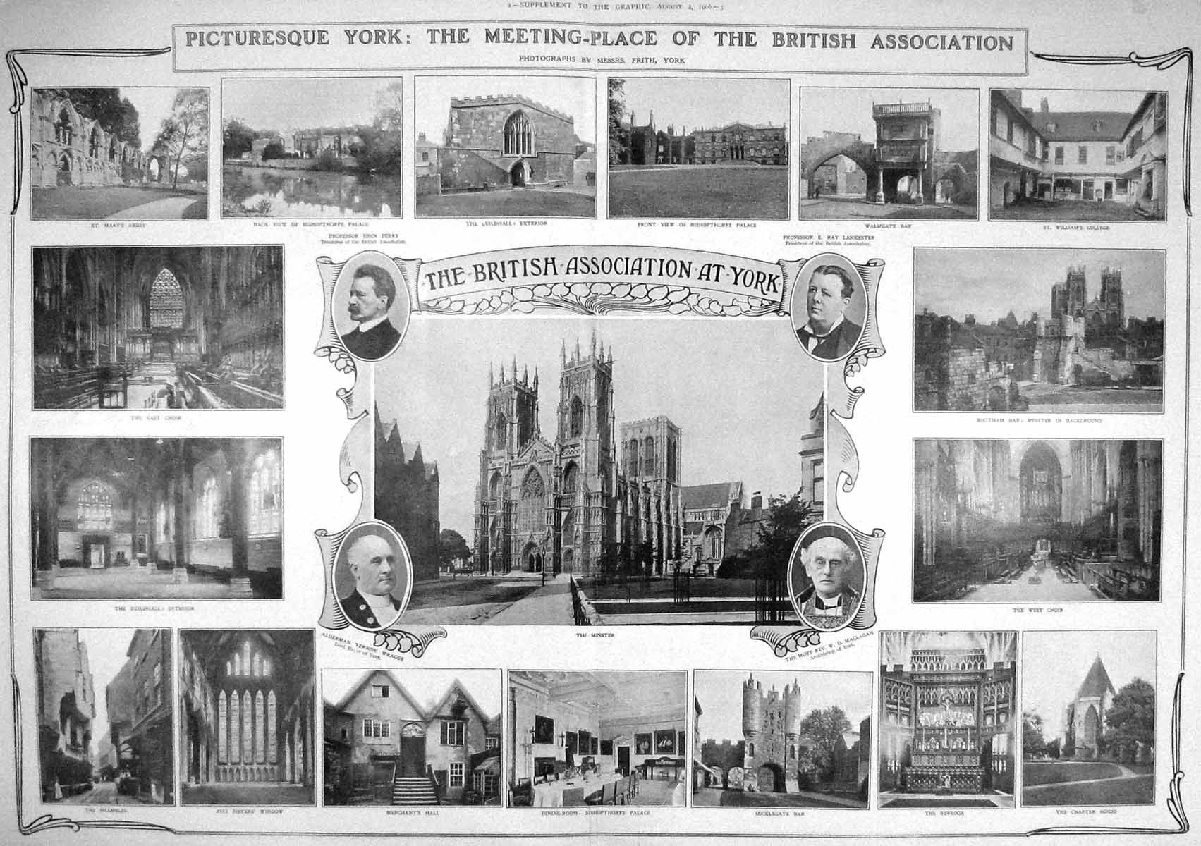 Old Antique Print 1906 York Minster Micklegate Wragge Lankester Walmgate 20th