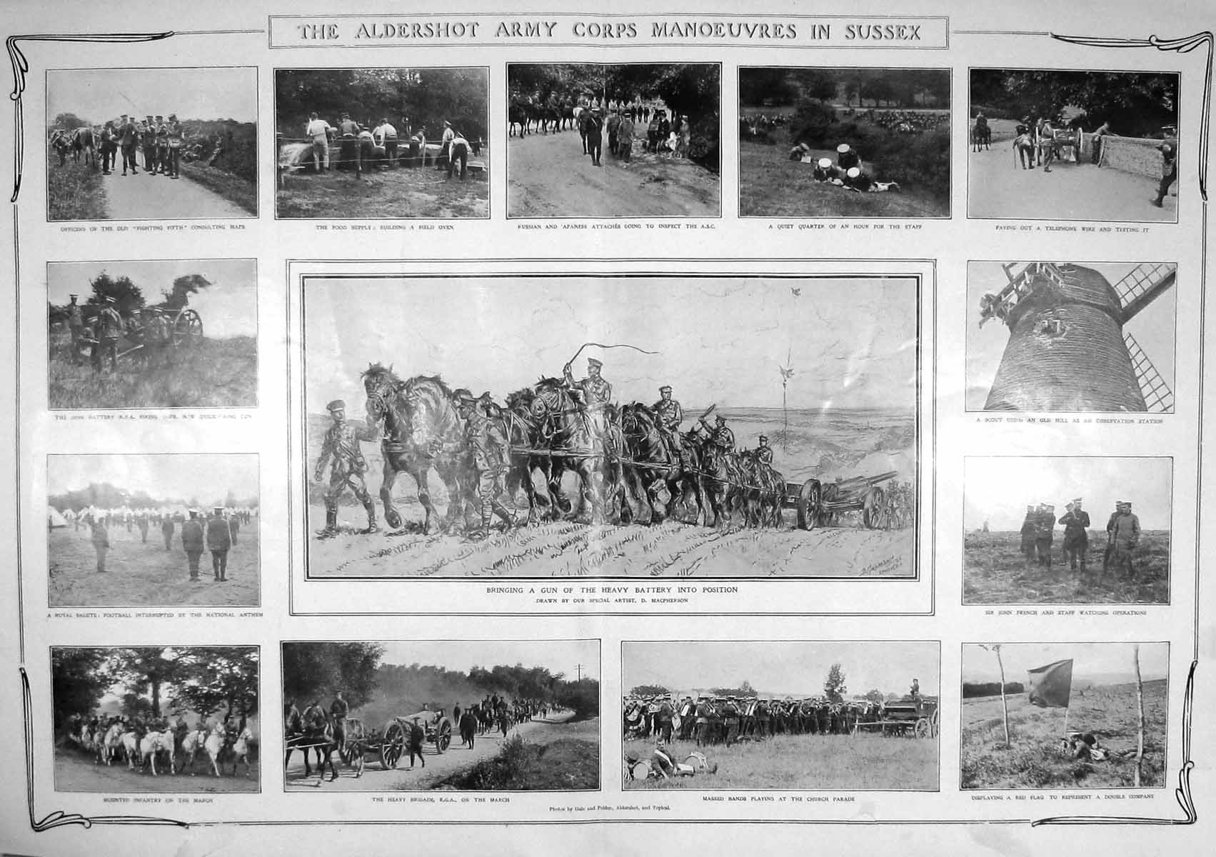Old Antique Print 1906 Aldershot Army Sussex John French Siers Battery 20th
