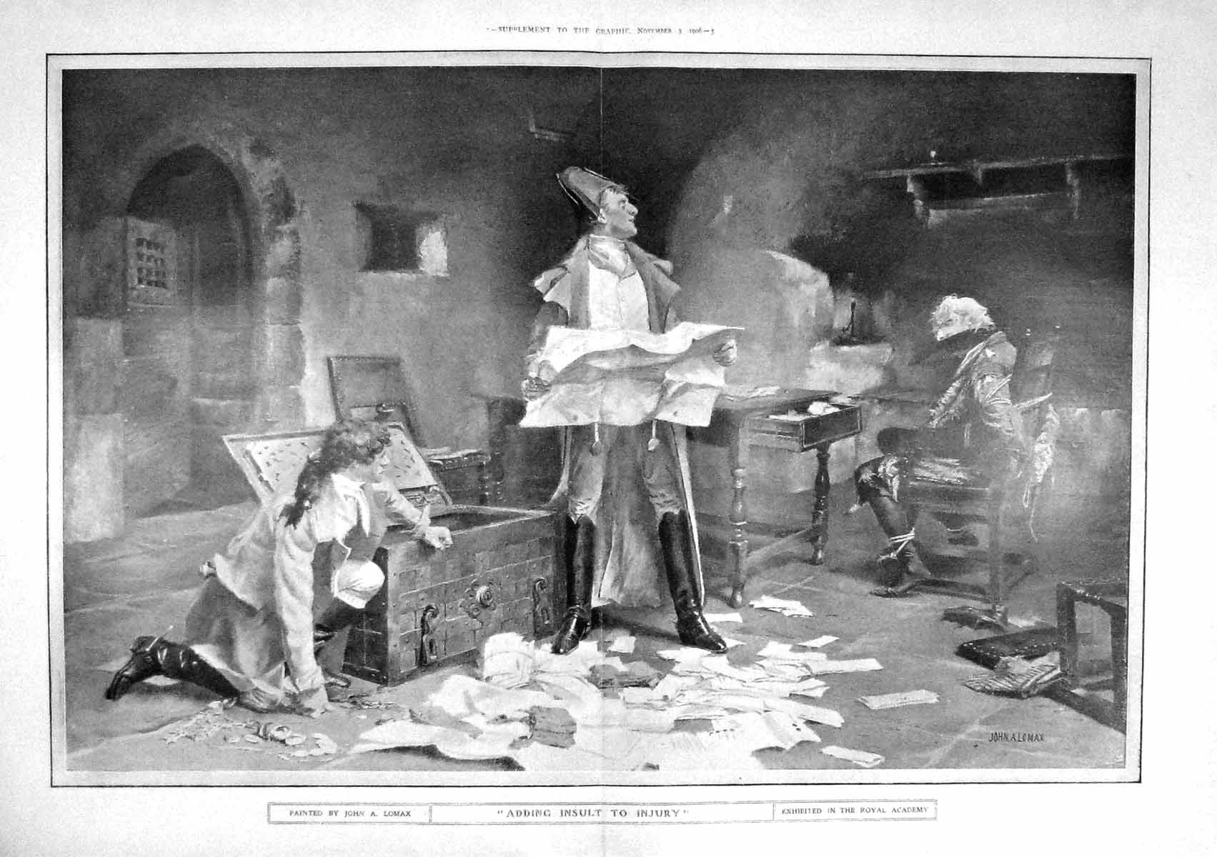 Old Antique Print 1906 Adding Insult Injury Prisoner Men Searching Trunk 20th