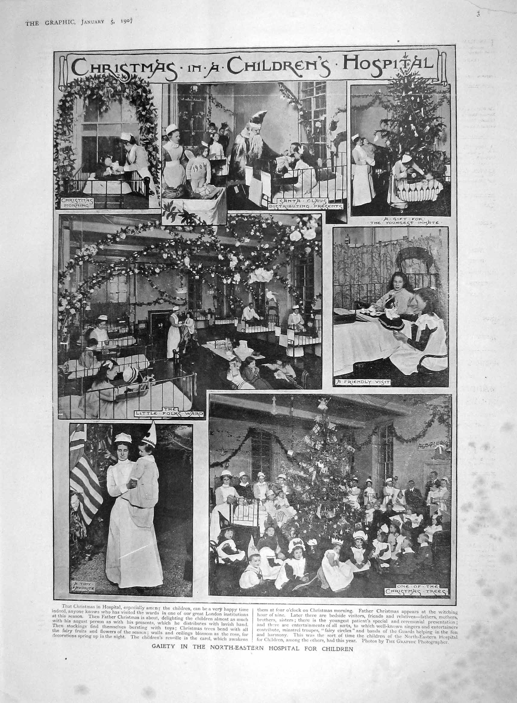 Old Antique Print 1907 Christmas Children Hospital County Hall Dubasoff 20th