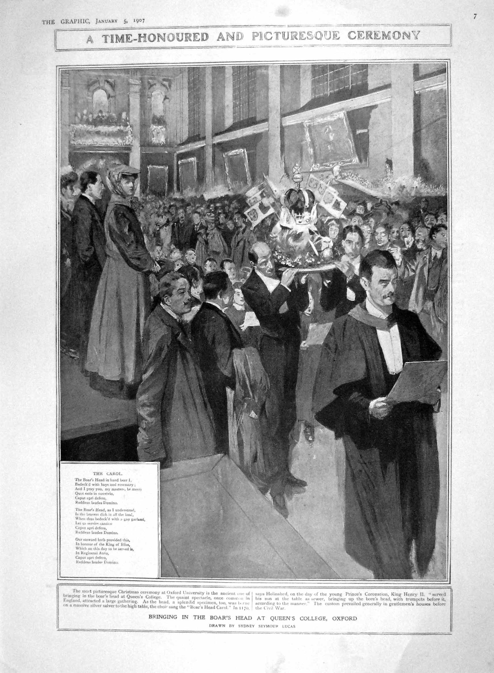 Original Old Antique Print 1907 Boar'S Head College Oxford Princess Connaught