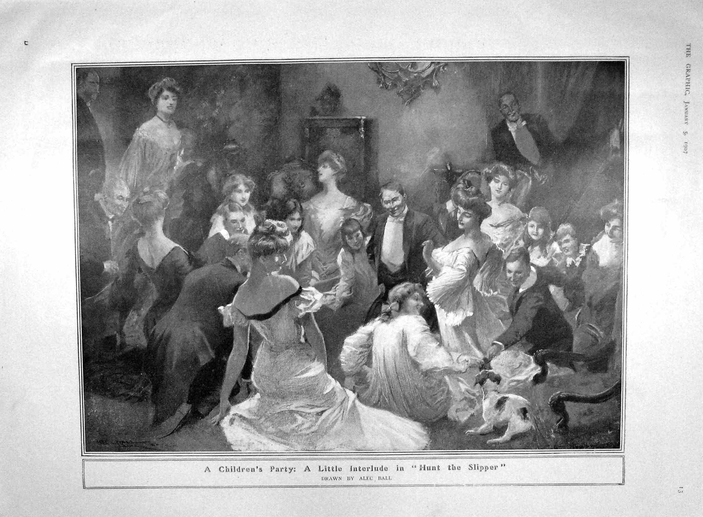 Old Antique Print 1907 Children Party Hunt Slipper Game Dreadnought Ship 20th