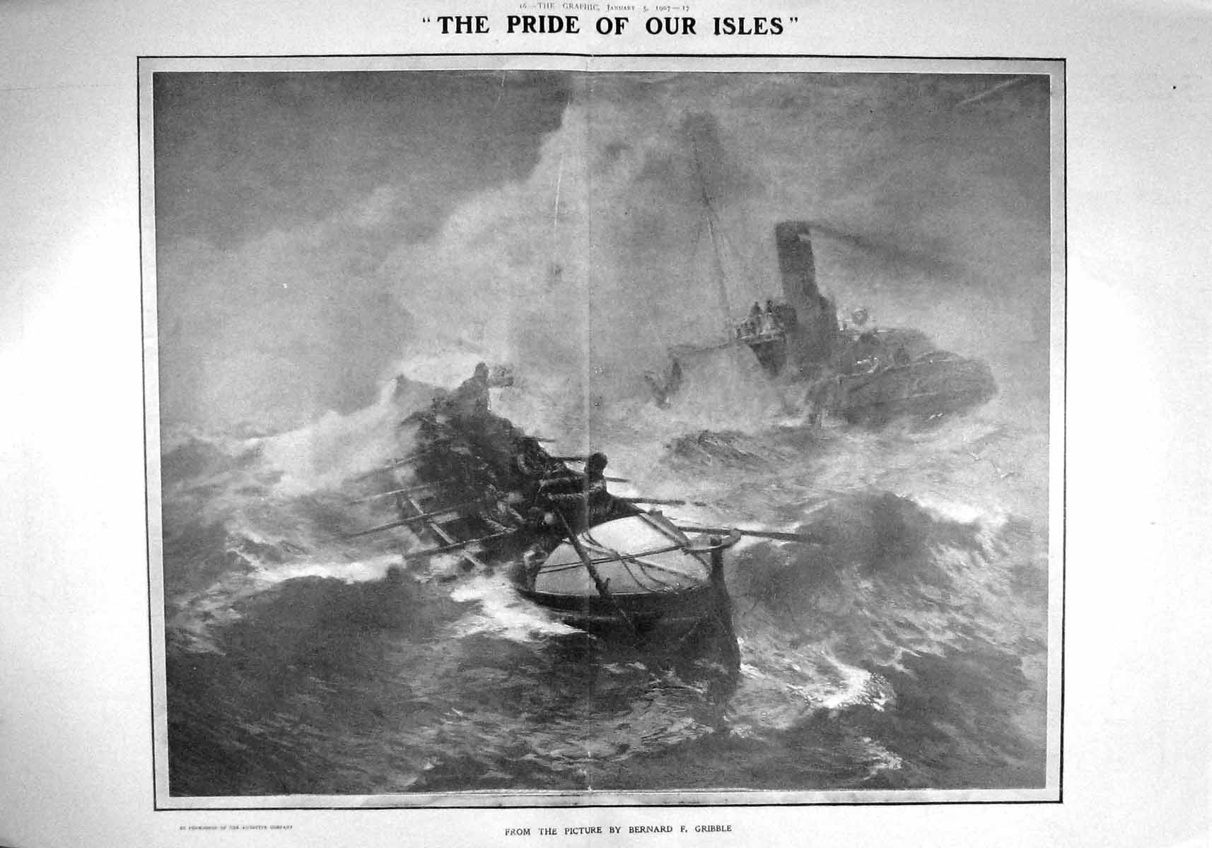 Original Old Antique Print 1907 British Lifeboat Sea Rescue Bernard 20th