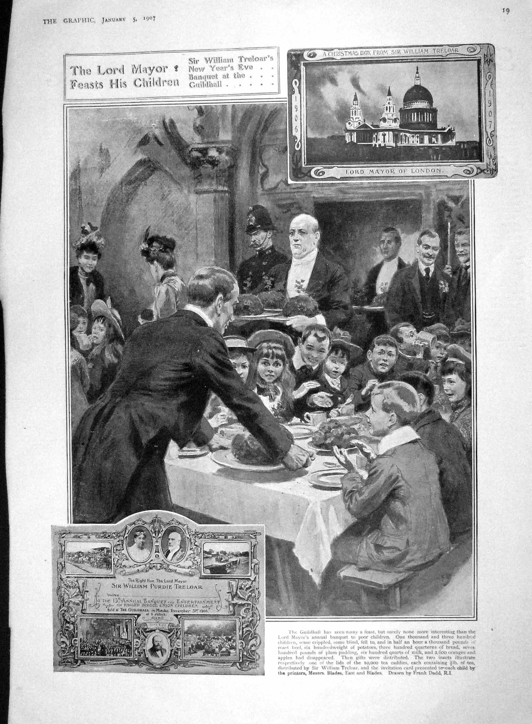 Original Old Antique Print 1907 Lord Mayor Guildhall Children Aero-Bus Future