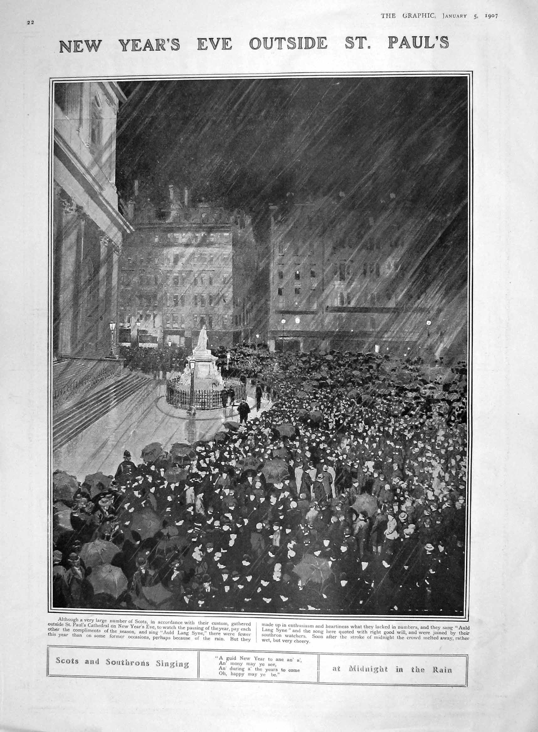 Old Antique Print 1907 New Year St. Paul'S Cathedral London Bovril Drink 20th