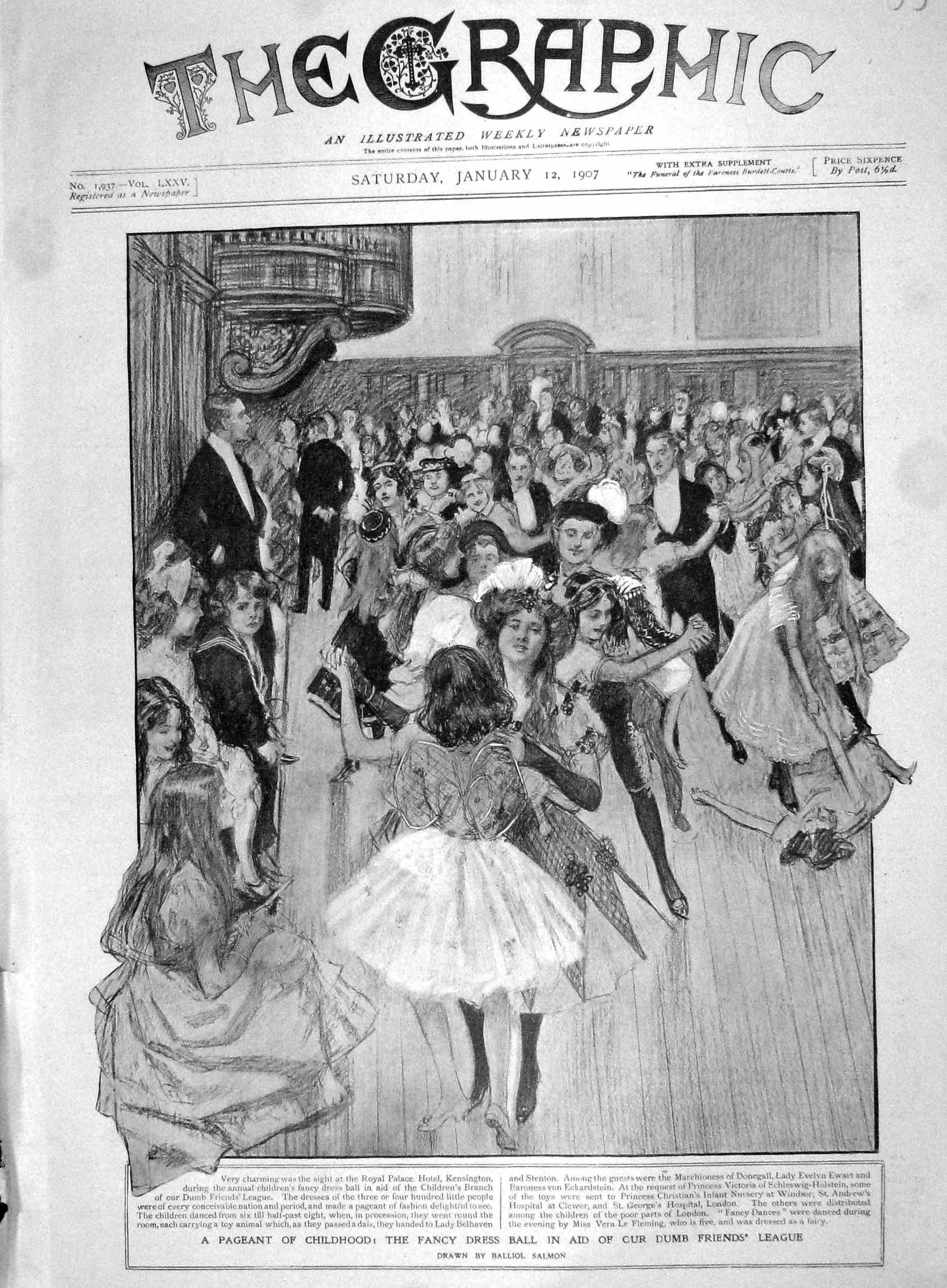 Original Old Antique Print 1907 Children Fancy Dress Ball Dumb Friends League