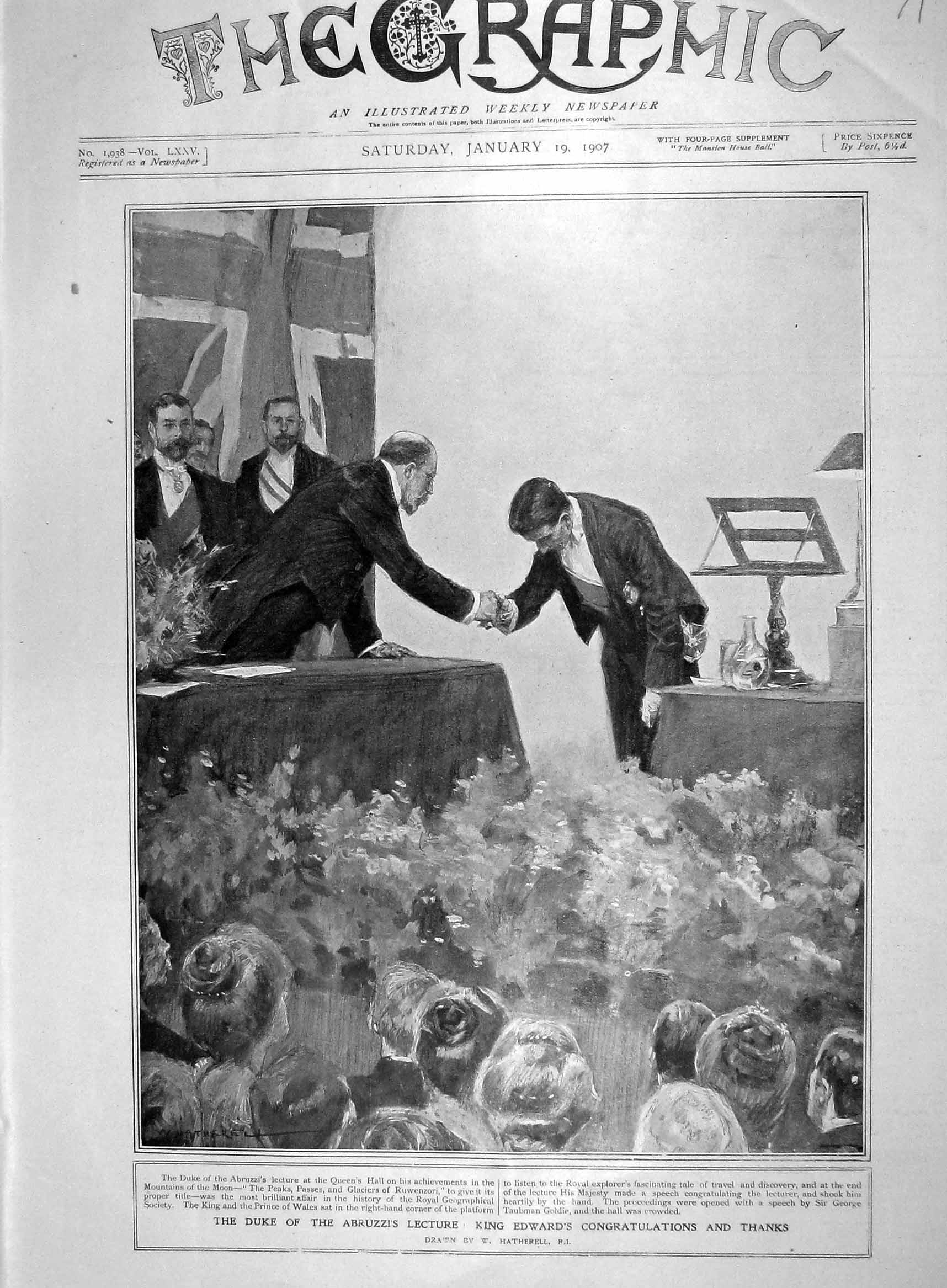 Original Old Antique Print 1907 Duke Abruzzi Lecture Queen'S Hall Royal E 20th