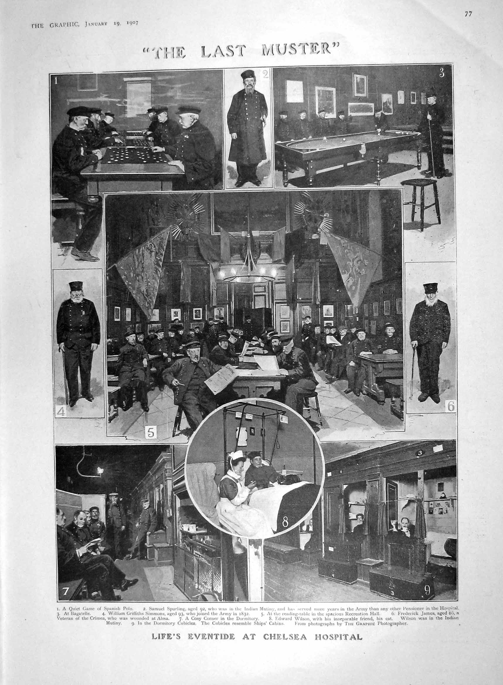 Original Old Antique Print 1907 Chelsea Hospital Spurling Peary Ship Roosevelt