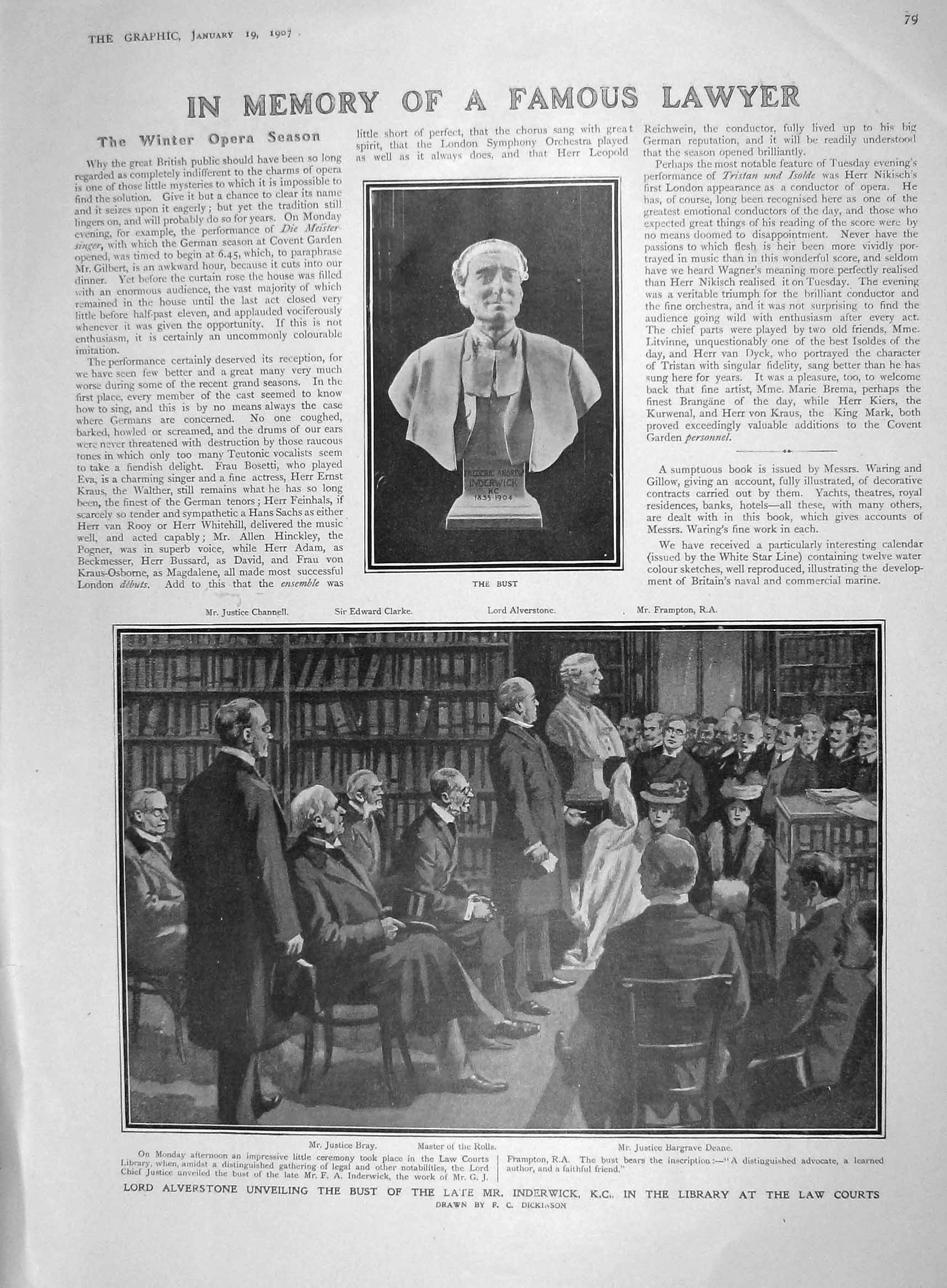Original Old Antique Print 1907 Lord Alverstone Bust Inderwick Clarke Channell