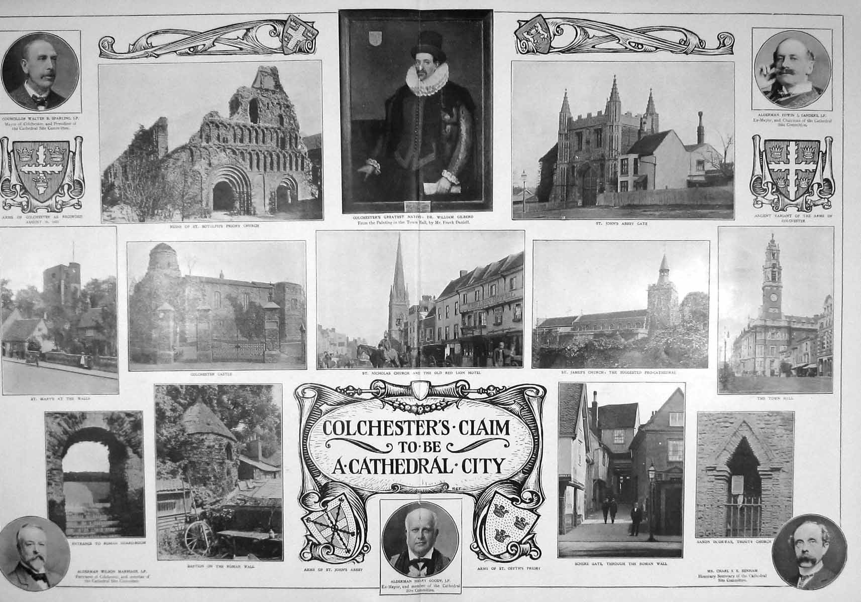 Original Old Antique Print 1907 Colchester Castle Church Sparling Benh 20th