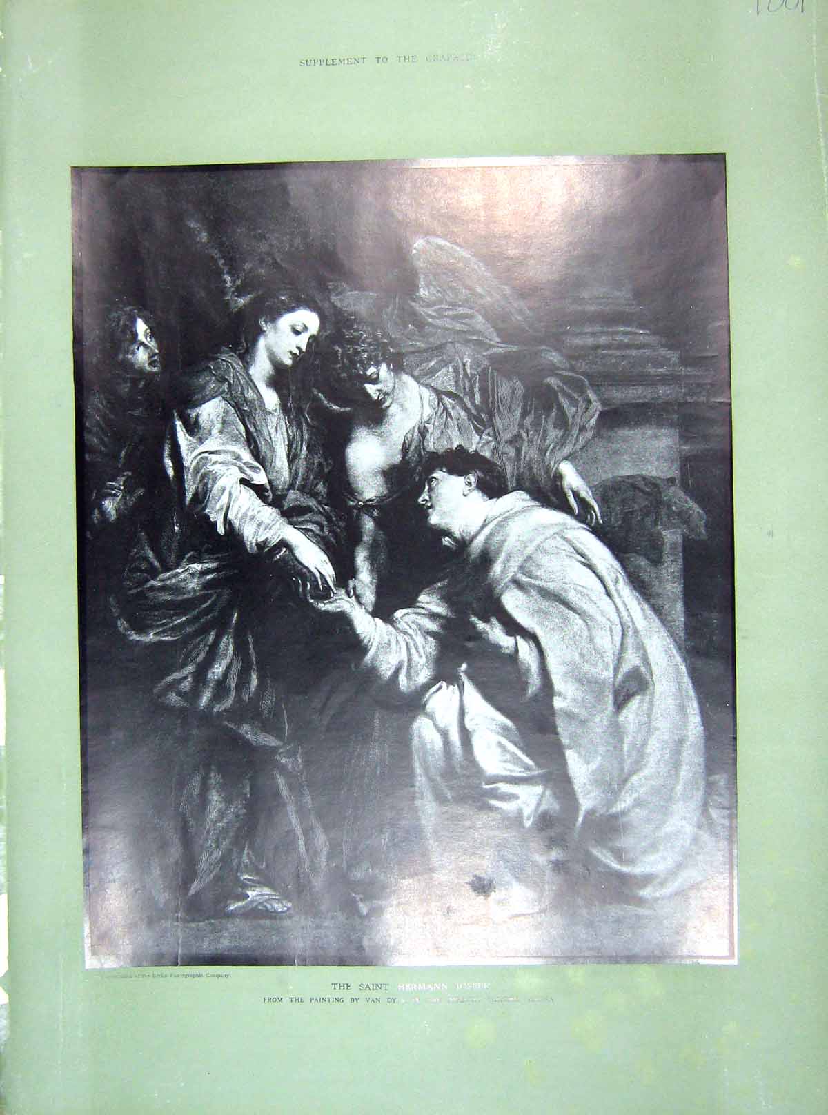Original Old Antique Print 1907 Scene Saint Hermann Joseph Van Dyck Vienna