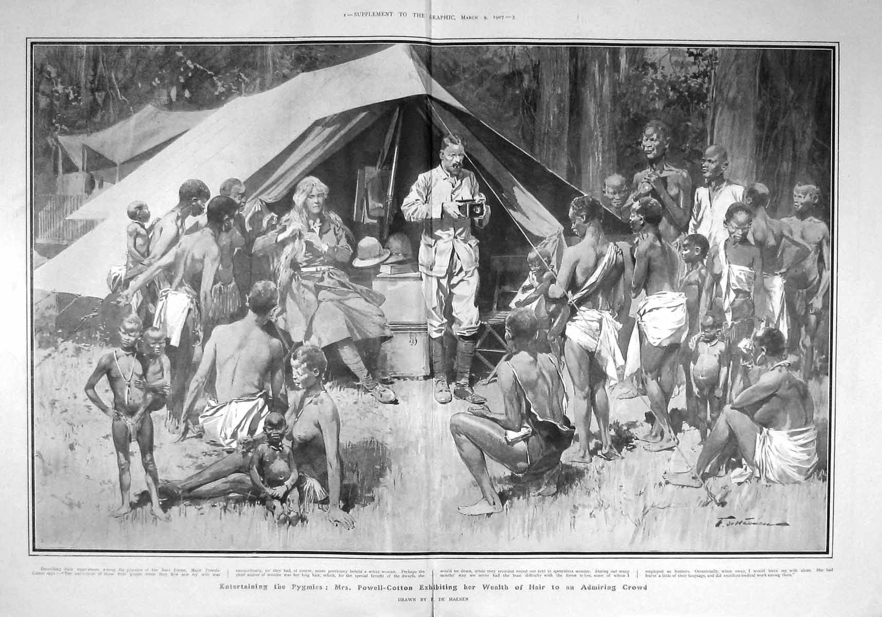 Old Antique Print 1907 Pygmies Major Powell-Cotton Ituri Forest Haenen 20th