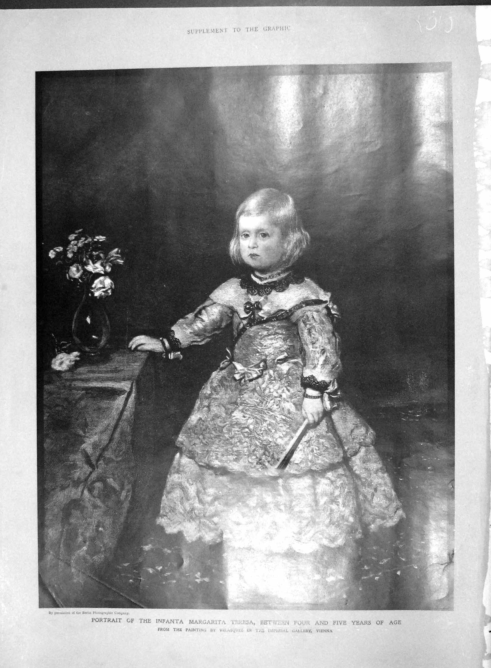 Original Old Antique Print 1907 Portrait Infanta Margarita Teresa Young Girl