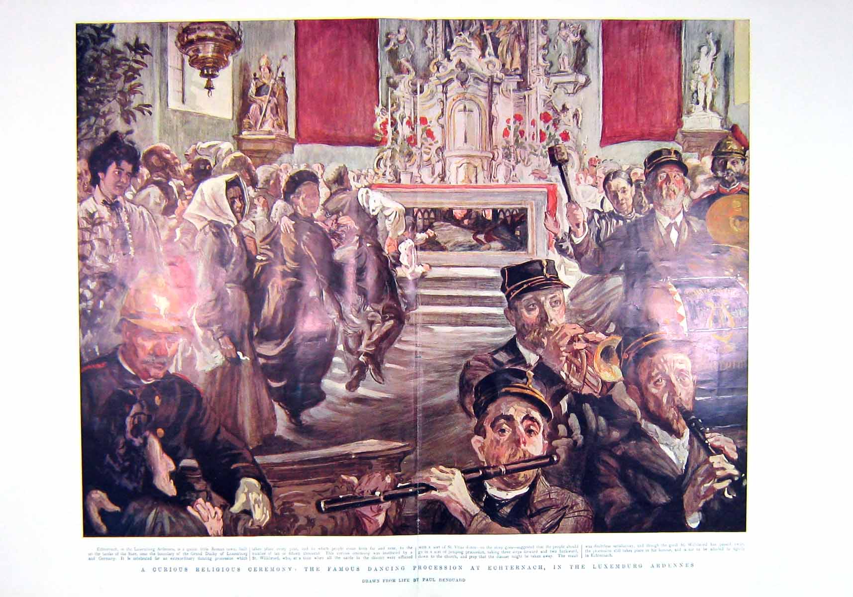 Old Antique Print 1907 Religious Ceremony Dancing Echternach Luxemburg 20th