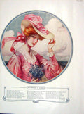 Old Antique Print 1907 Colour Portrait Woman Hat Flowers Cynthia Summer 20th