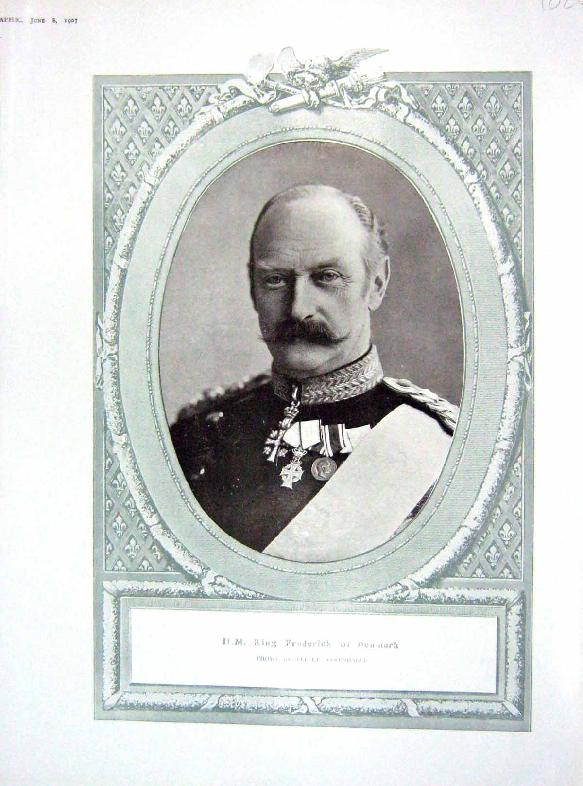 Original Old Antique Print 1907 Portrait King Frederick Denmark Queen Louise