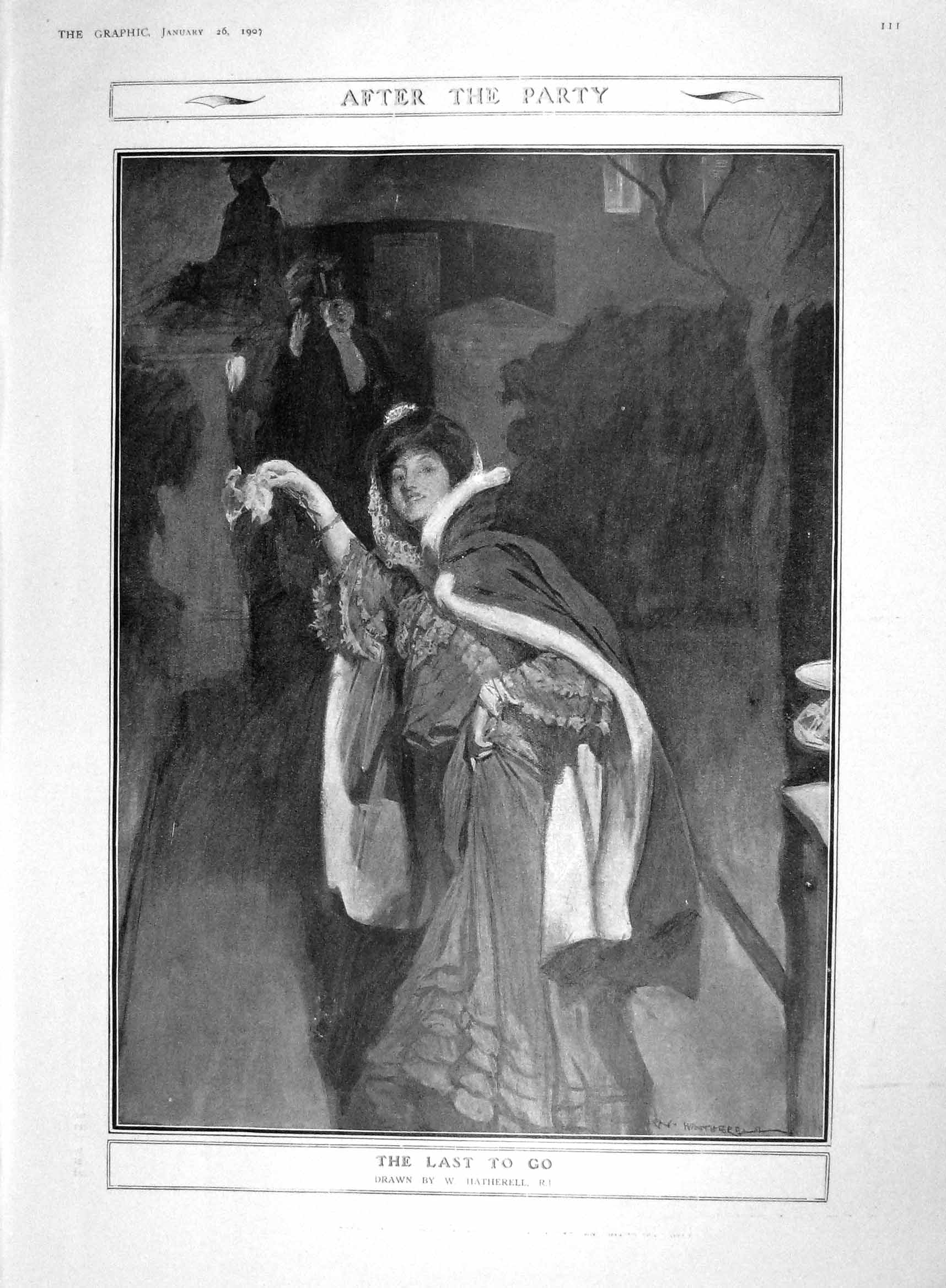 Original Old Antique Print 1907 Lady Party Dress Shaw Wallace Election Germany