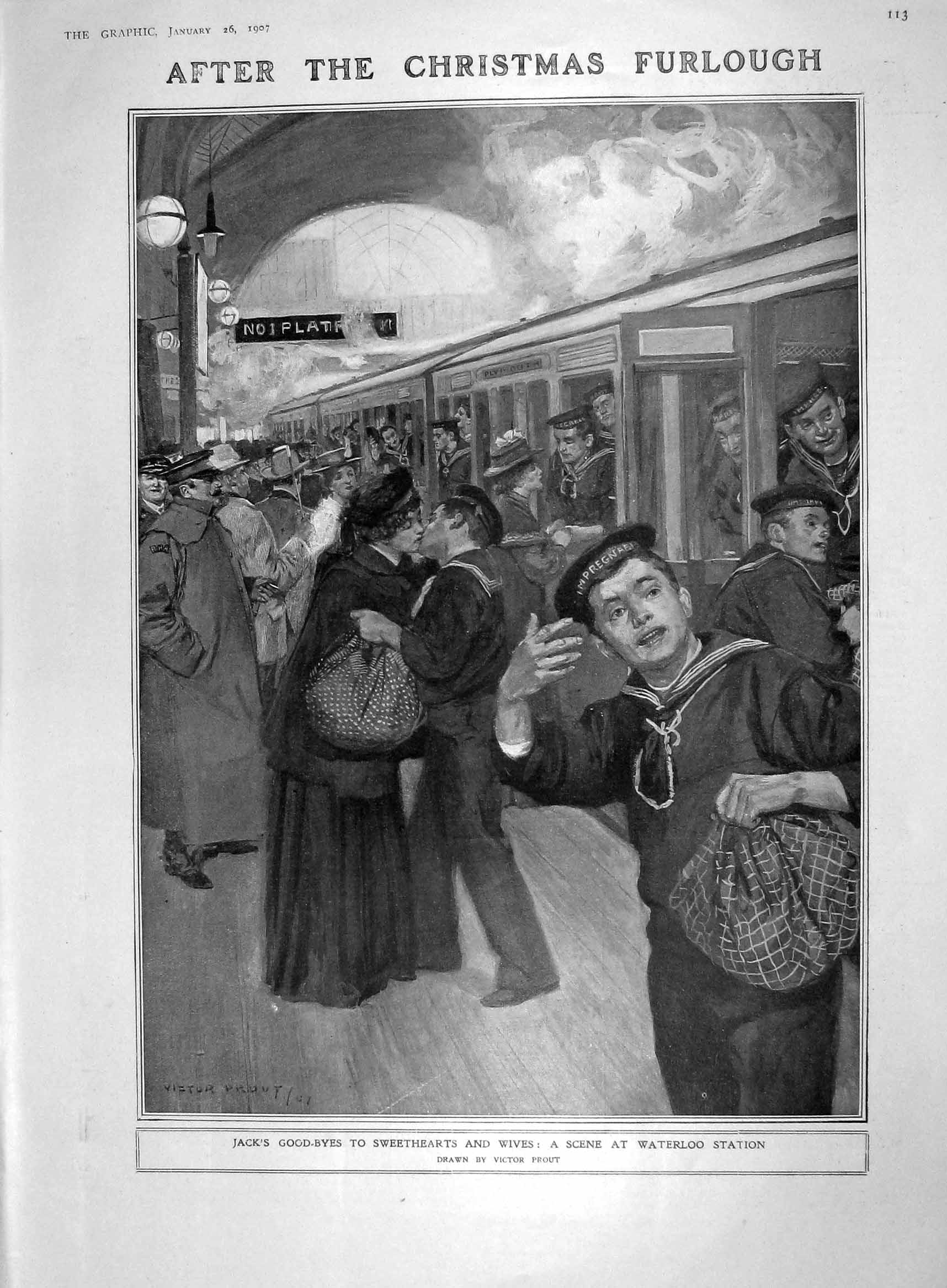 Original Old Antique Print 1907 Waterloo Train Station Revoil Saracco Girouard