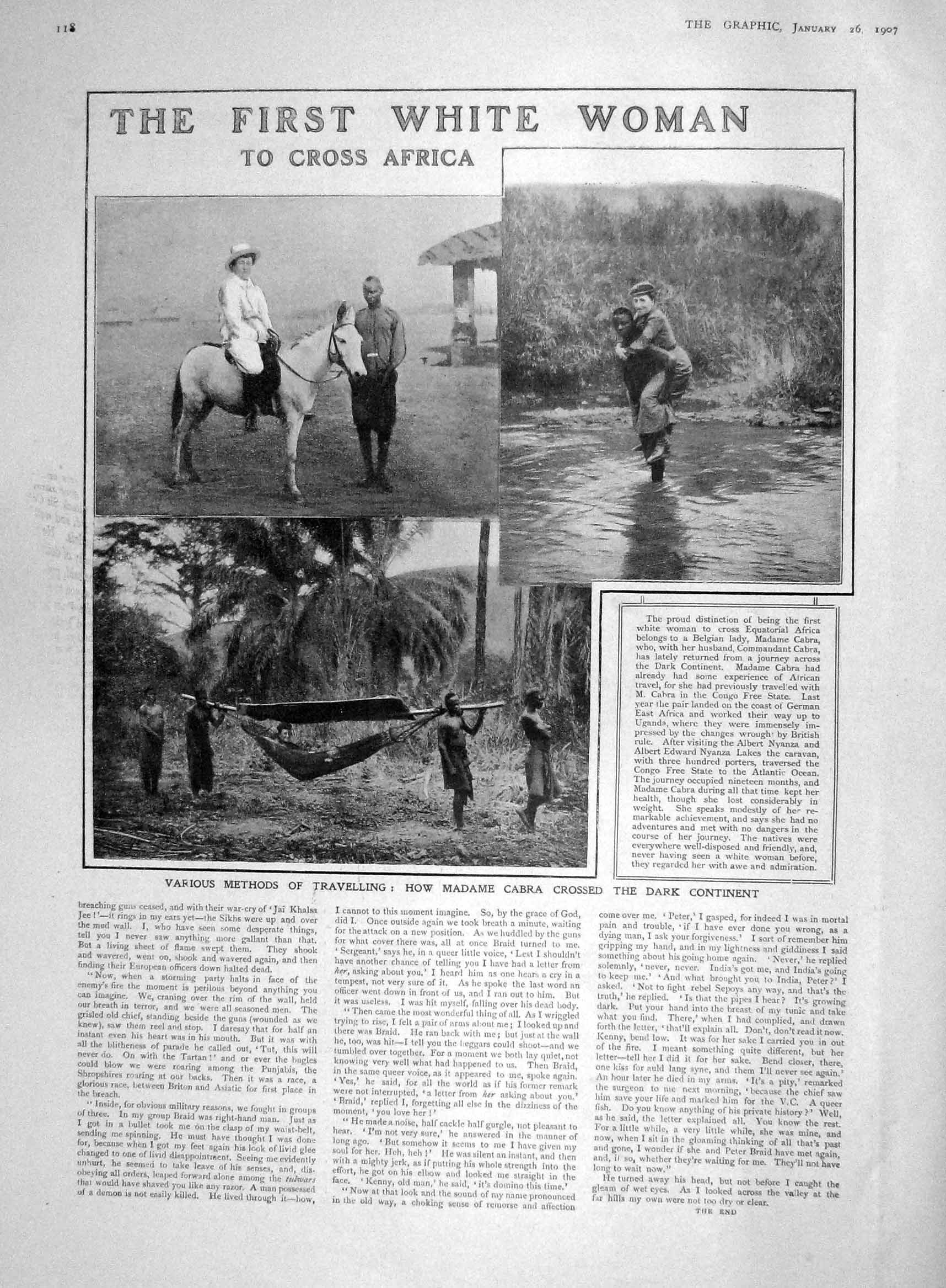 Original Old Antique Print 1907 Travelling Africa Madame Cabra Congo Free State