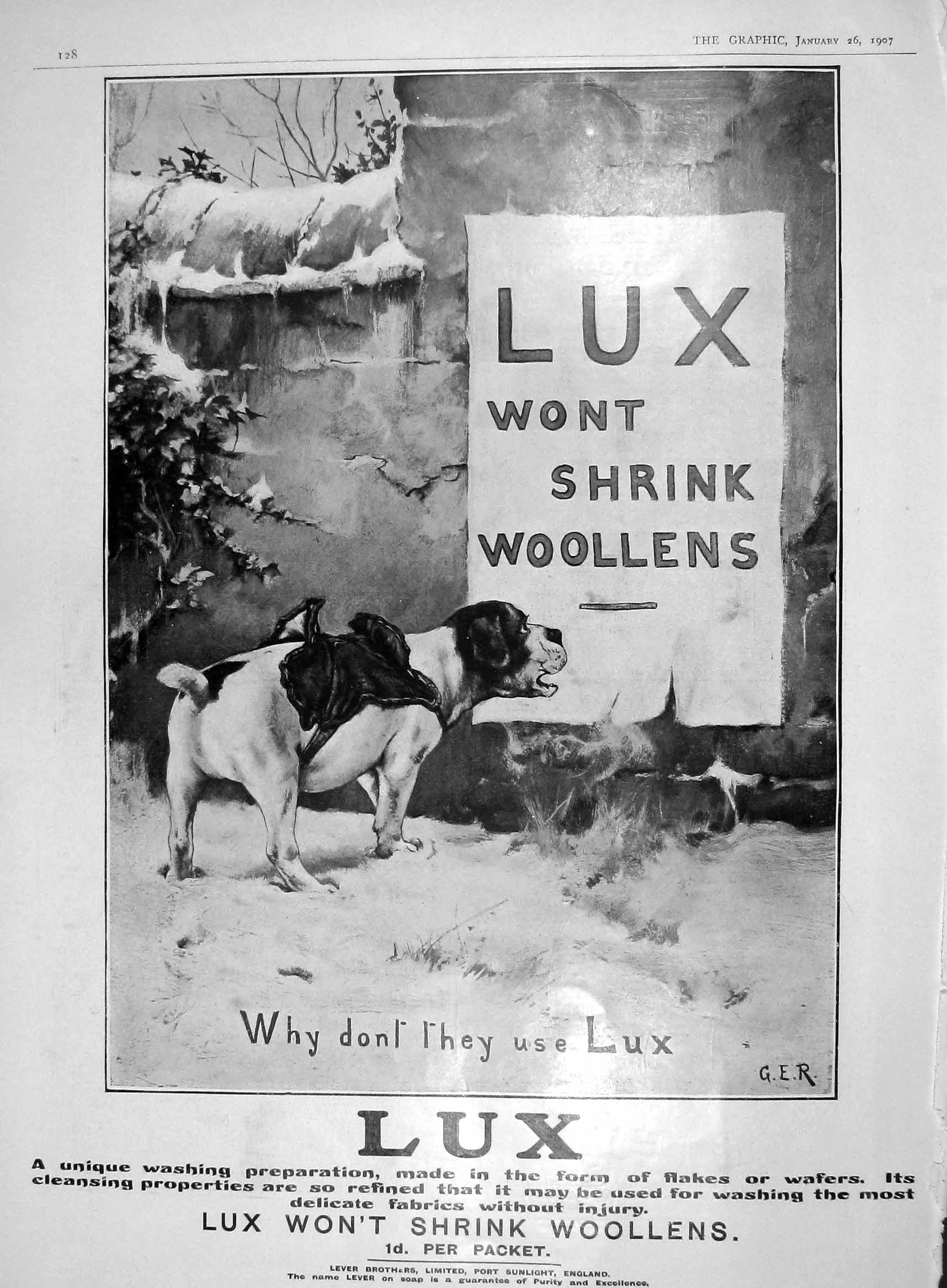 Original Old Antique Print 1907 Advertisement Lux Washing Powder Lever Brothers