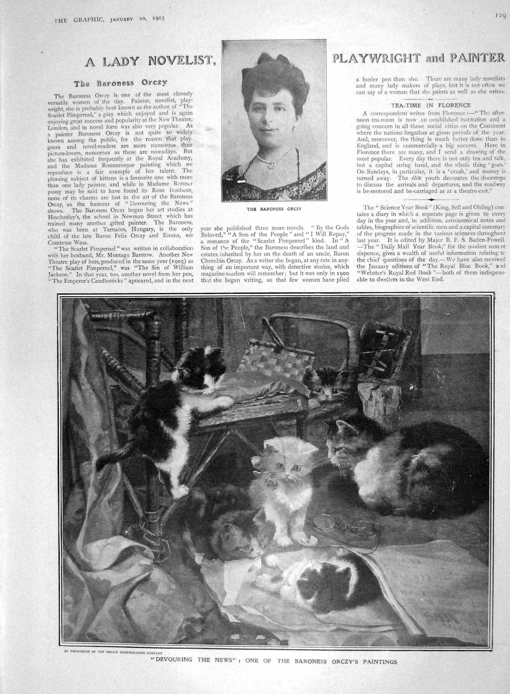 Original Old Antique Print 1907 Baroness Orczy Cats Relic Glencoe Evans 20th