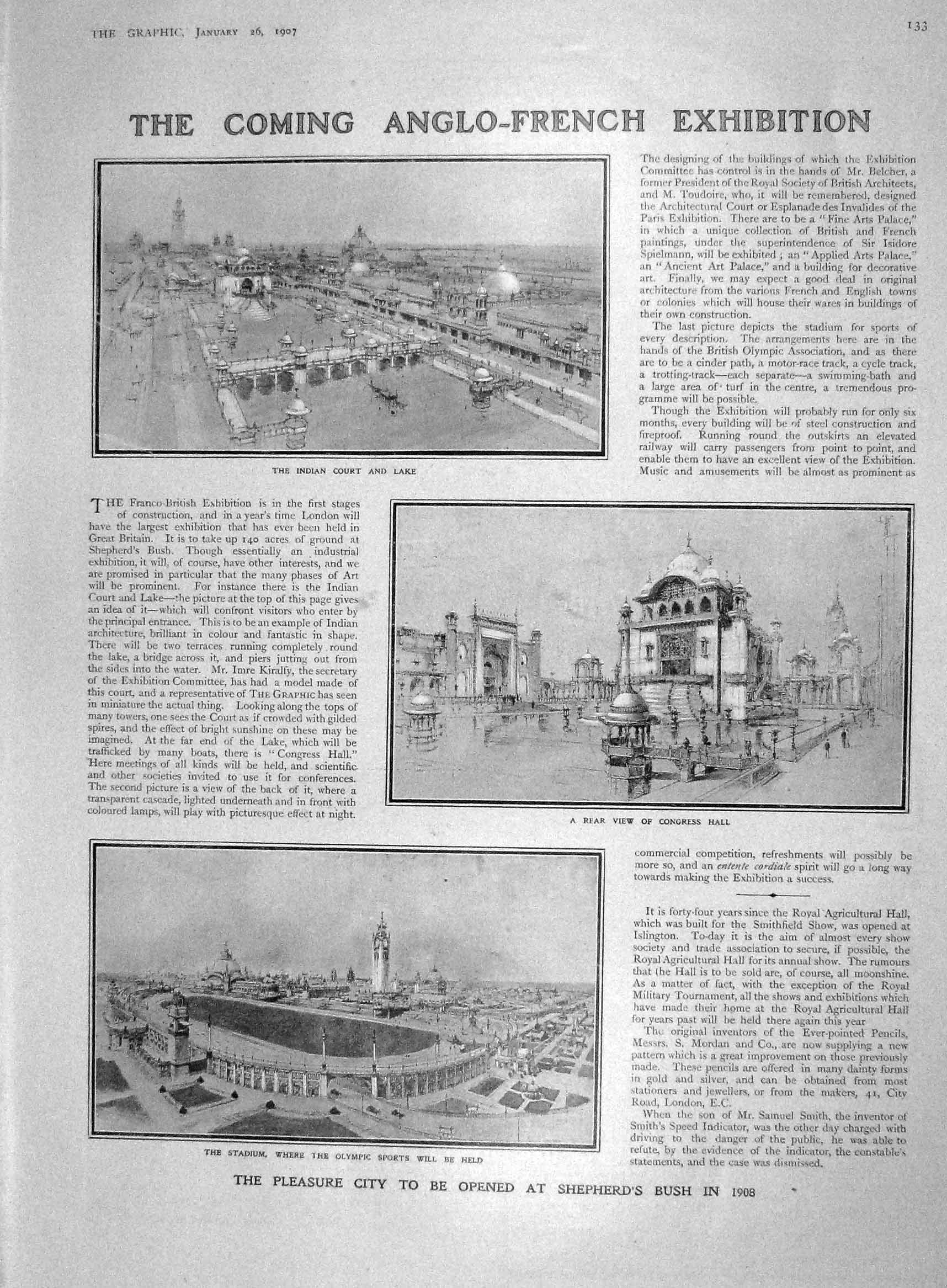 Old Antique Print 1907 Shepherds Bush Olympic Stadium Pennell Moritz Dorf 20th
