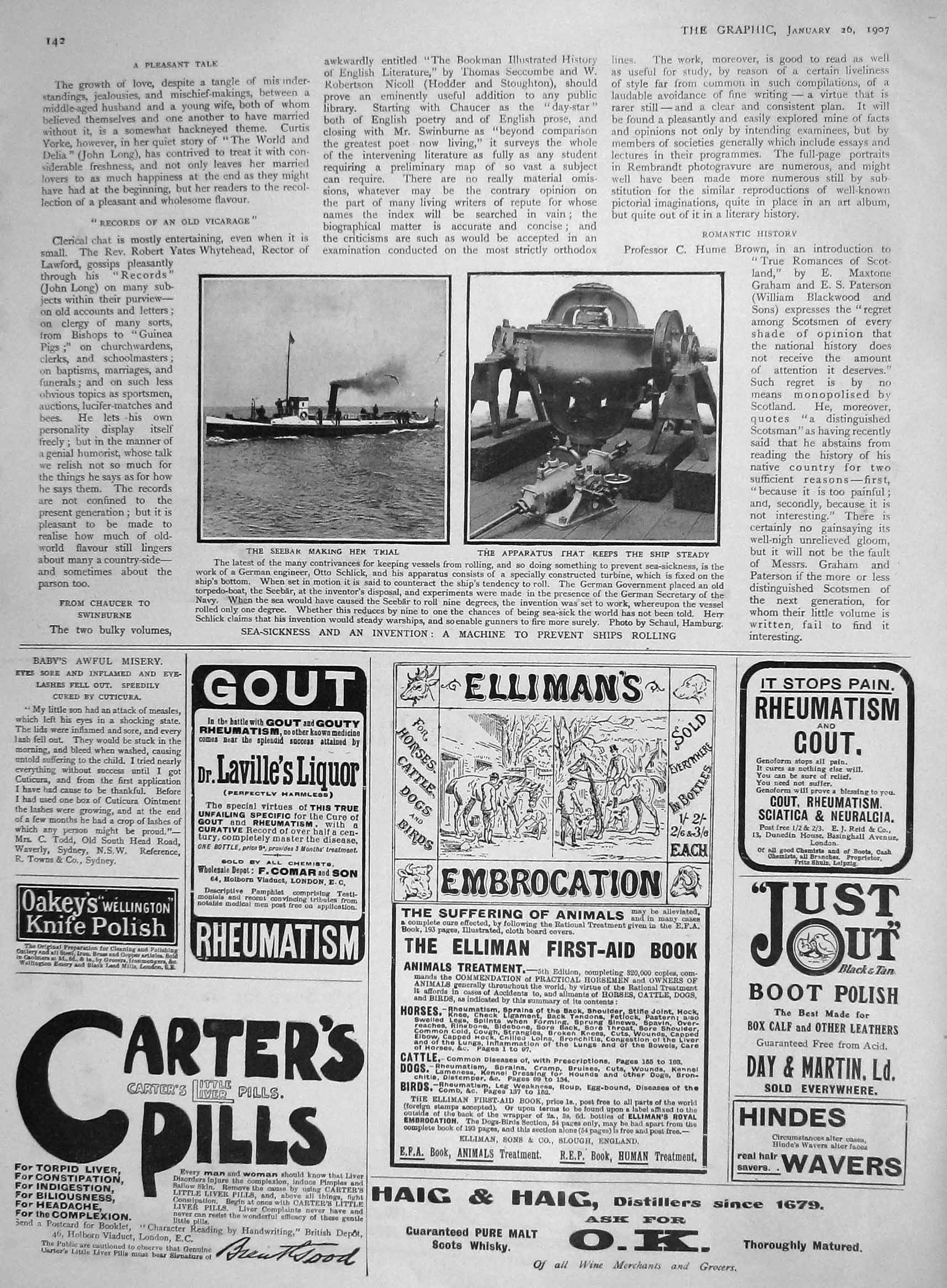 Old Antique Print 1907 Sea-Sickness Invention Ships Seebar Portrait Amir 20th