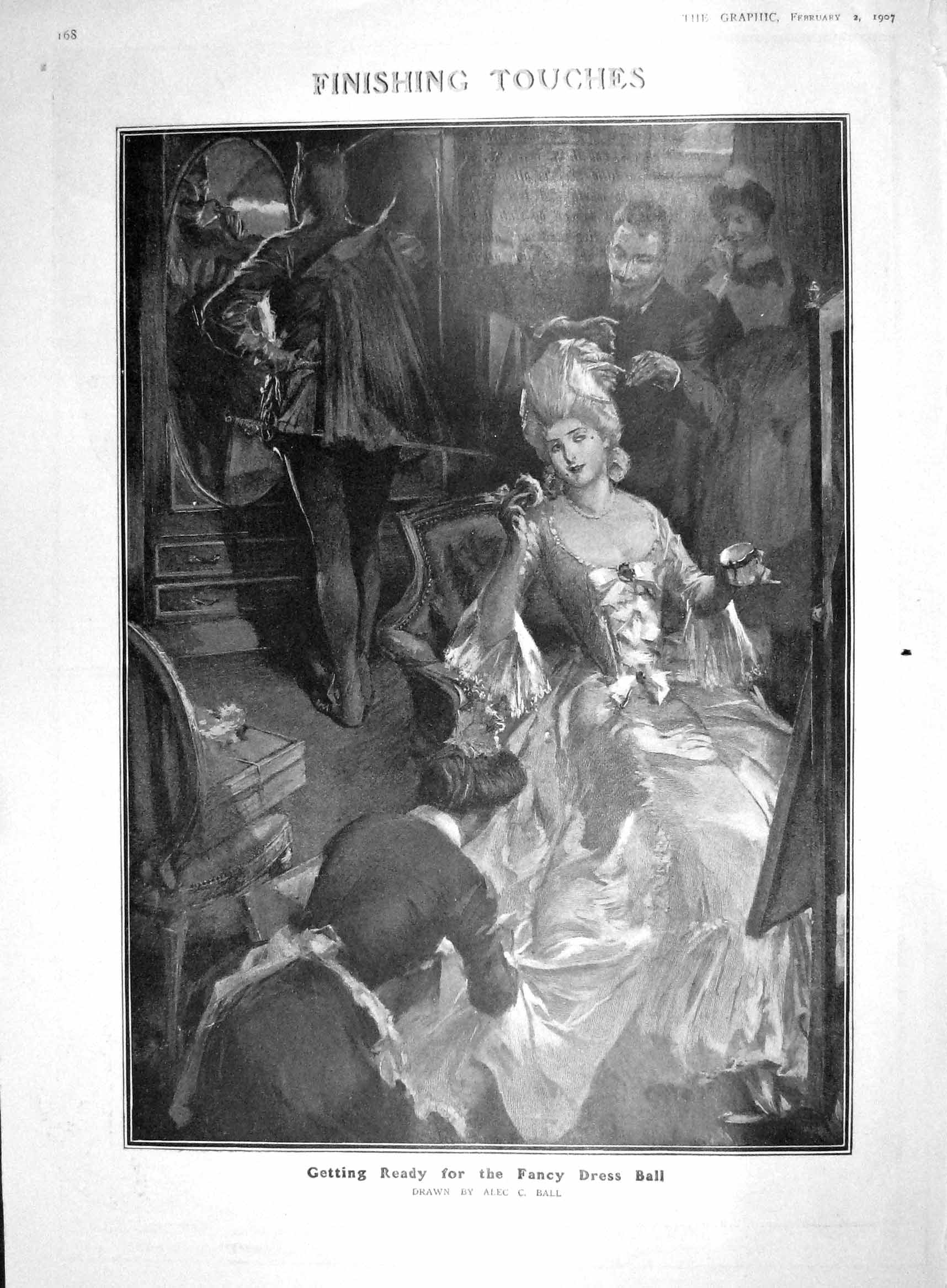 Old Antique Print 1907 Lady Man Getting Ready Fancy Dress Ball Costumes 20th