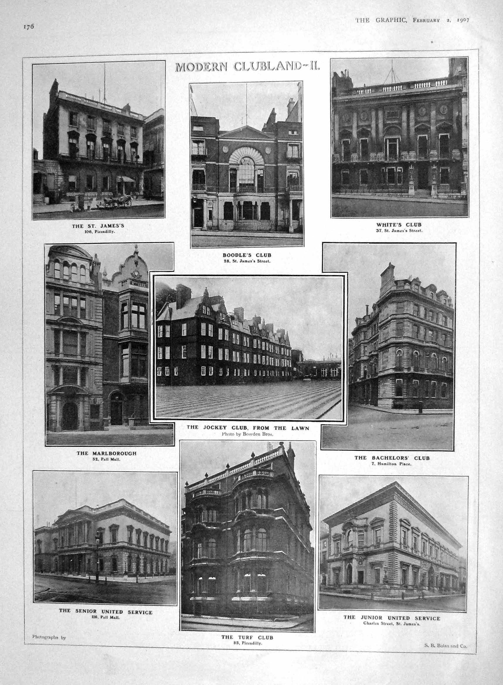 Old Antique Print 1907 Turf Club Marlborough United Service Ruskin Park 20th