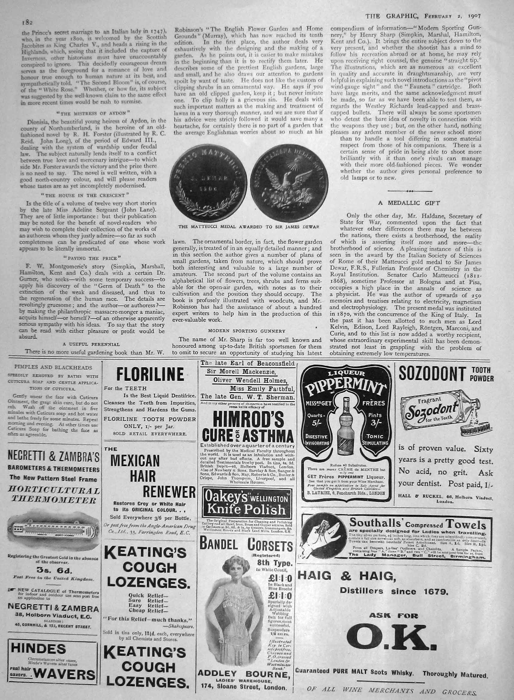 Old Antique Print 1907 Mattuecci Medal James Dewar Haig Whisky Keatings 20th