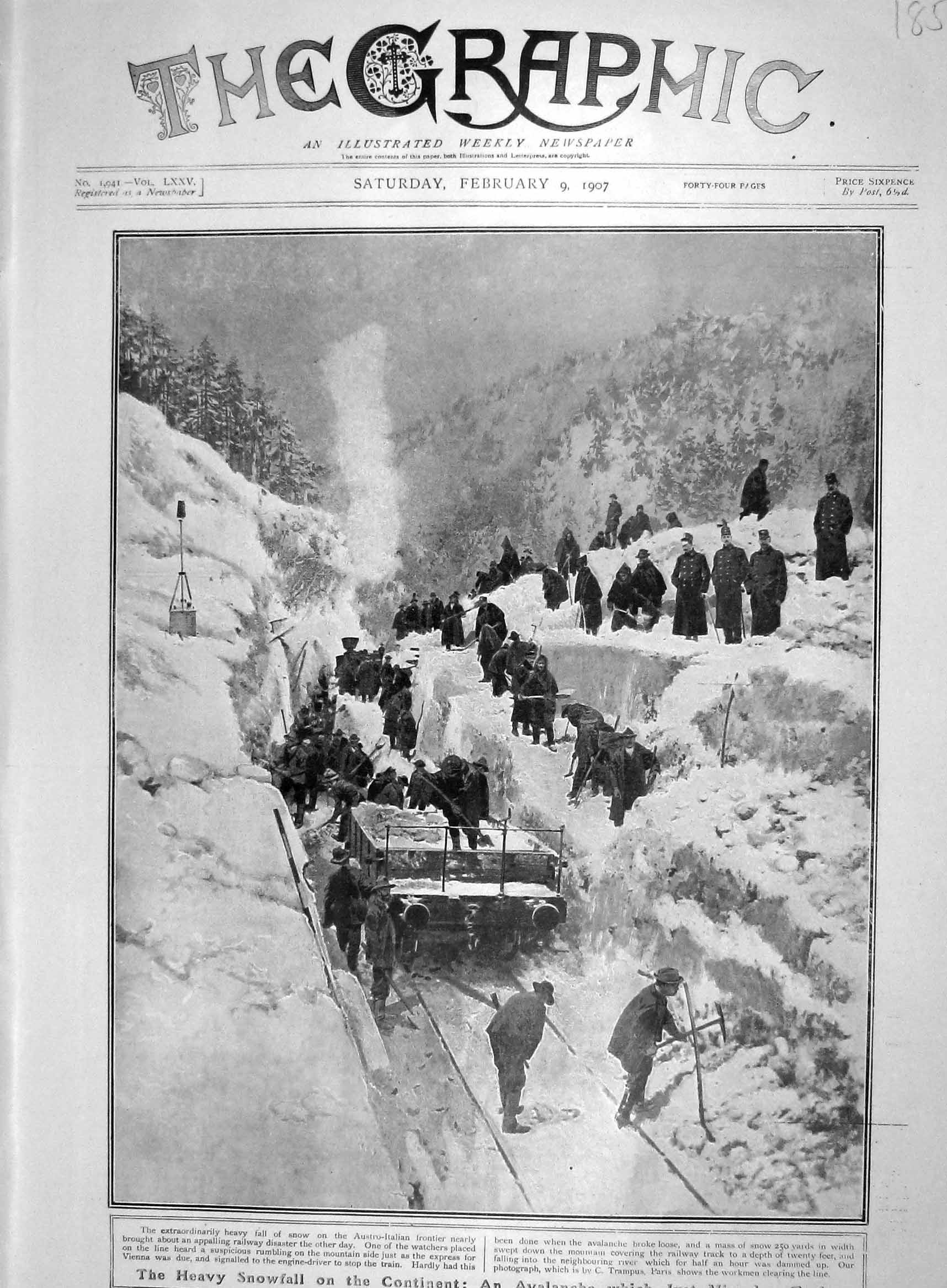 Original Old Antique Print 1907 Snow Avalanche Railway Train Austro- 20th