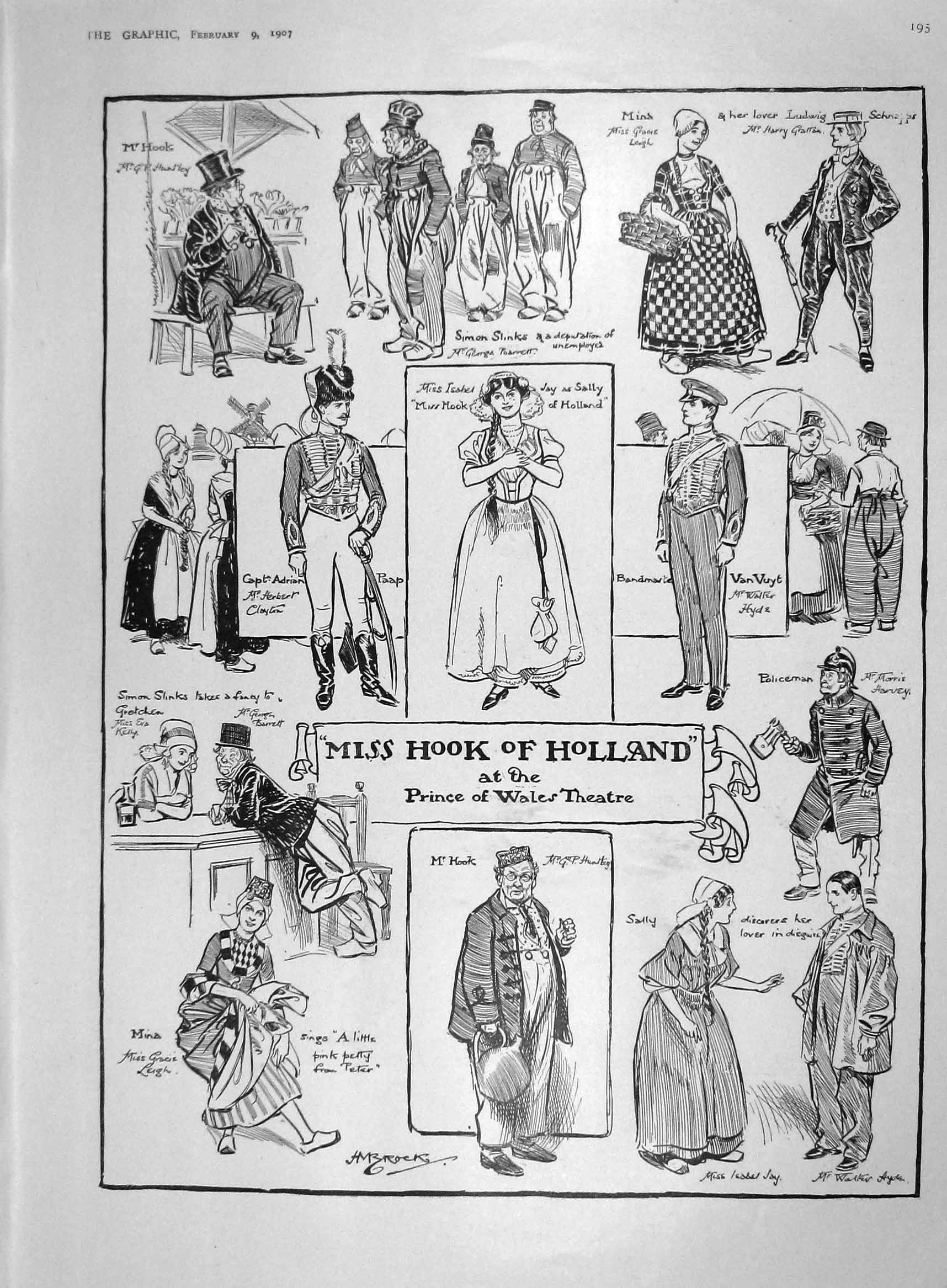 Old Antique Print 1907 Prince Wales Theatre Hook Holland Trevithick Girl 20th