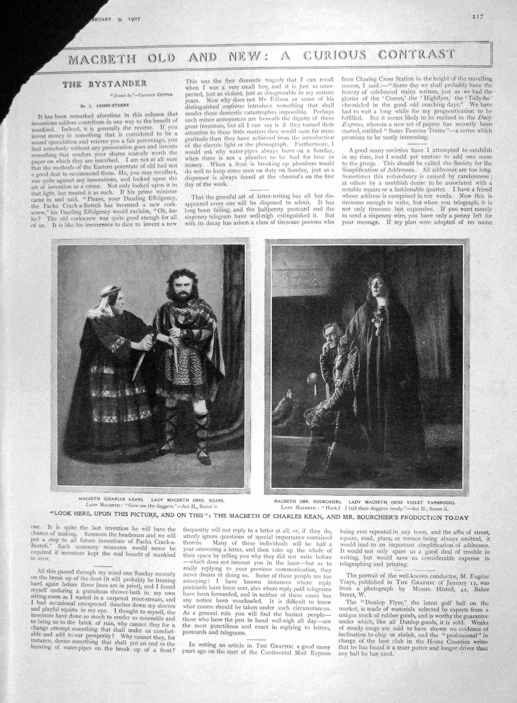Original Old Antique Print 1907 Macbeath Charles Kean Theatre Henry A.R.A. 20th