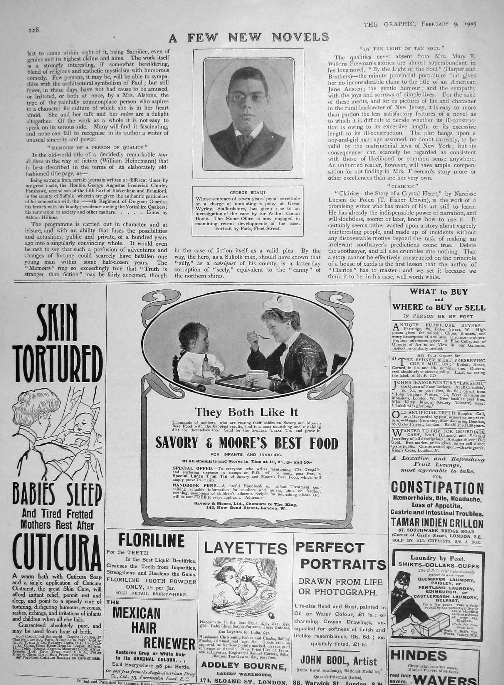 Original Old Antique Print 1907 Portrait George Edalji Savory Moore Layett 20th