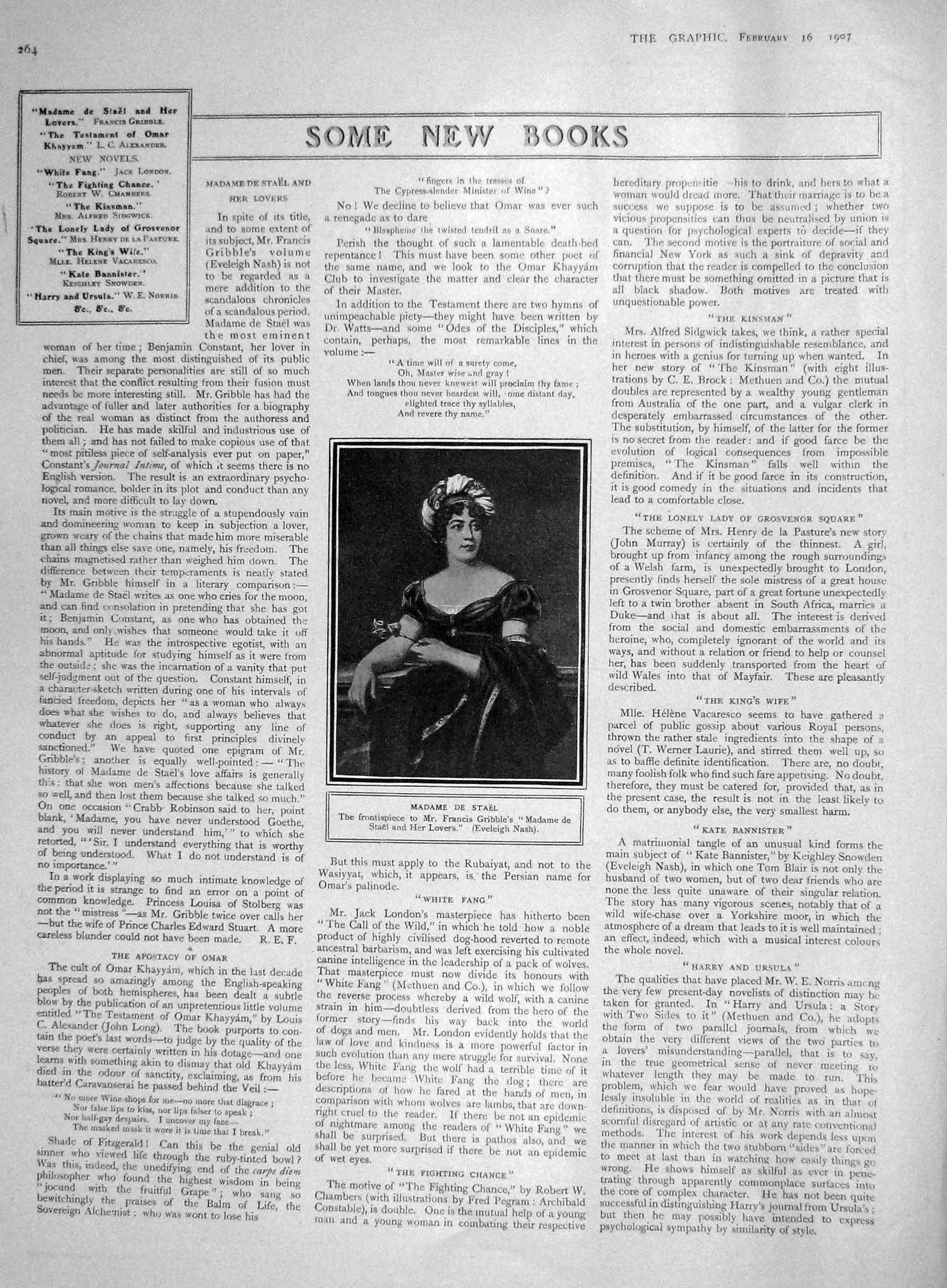 Original Old Antique Print 1907 Portrait Madame De Stael Francis Gribble 20th