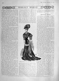 Original Old Antique Print 1907 Princess Gown Black Chiffon Velvet Jet Fashion
