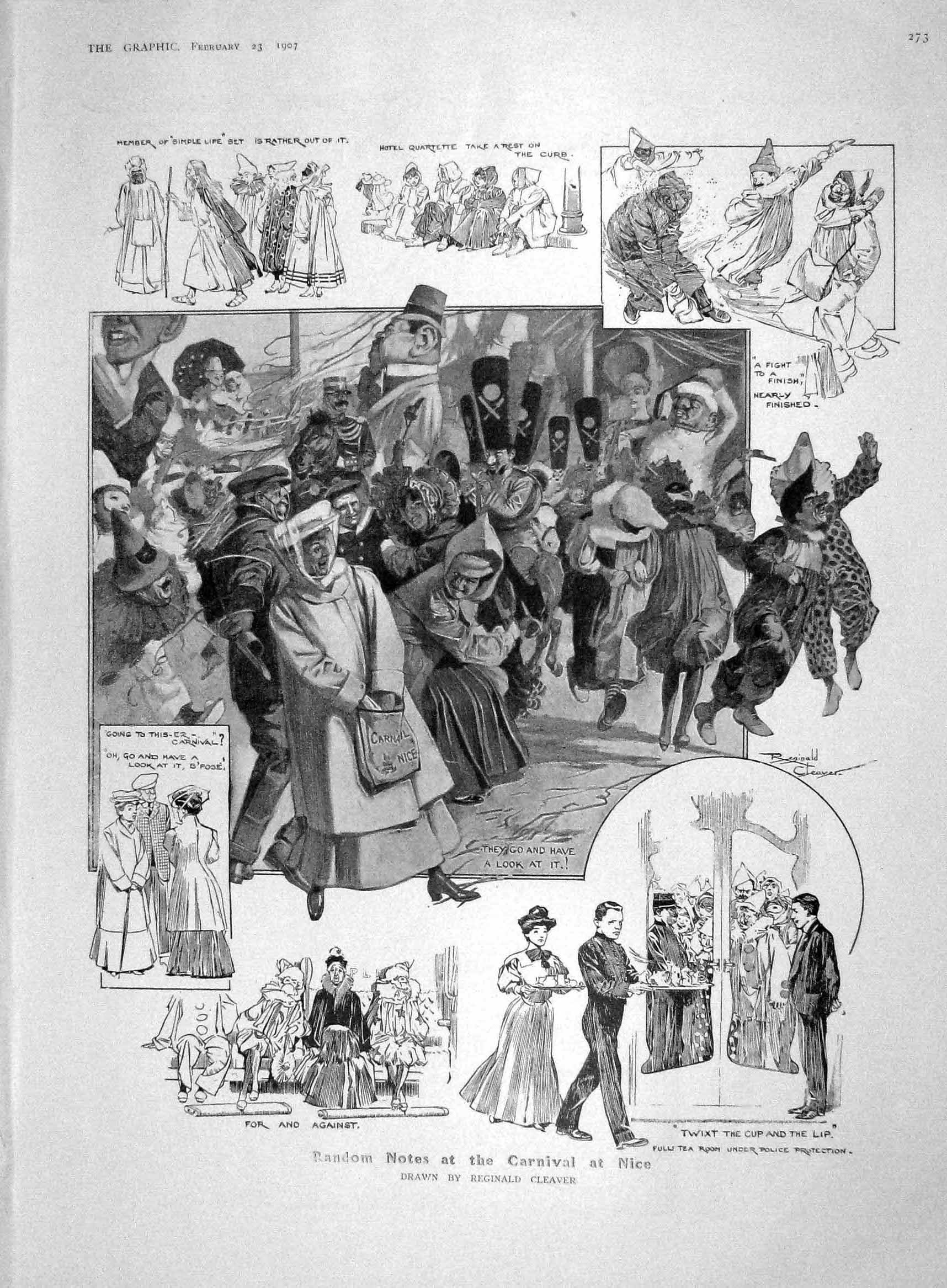 Old Antique Print 1907 Carnival Nice France Lady Bunsen Henry Battenburg 20th