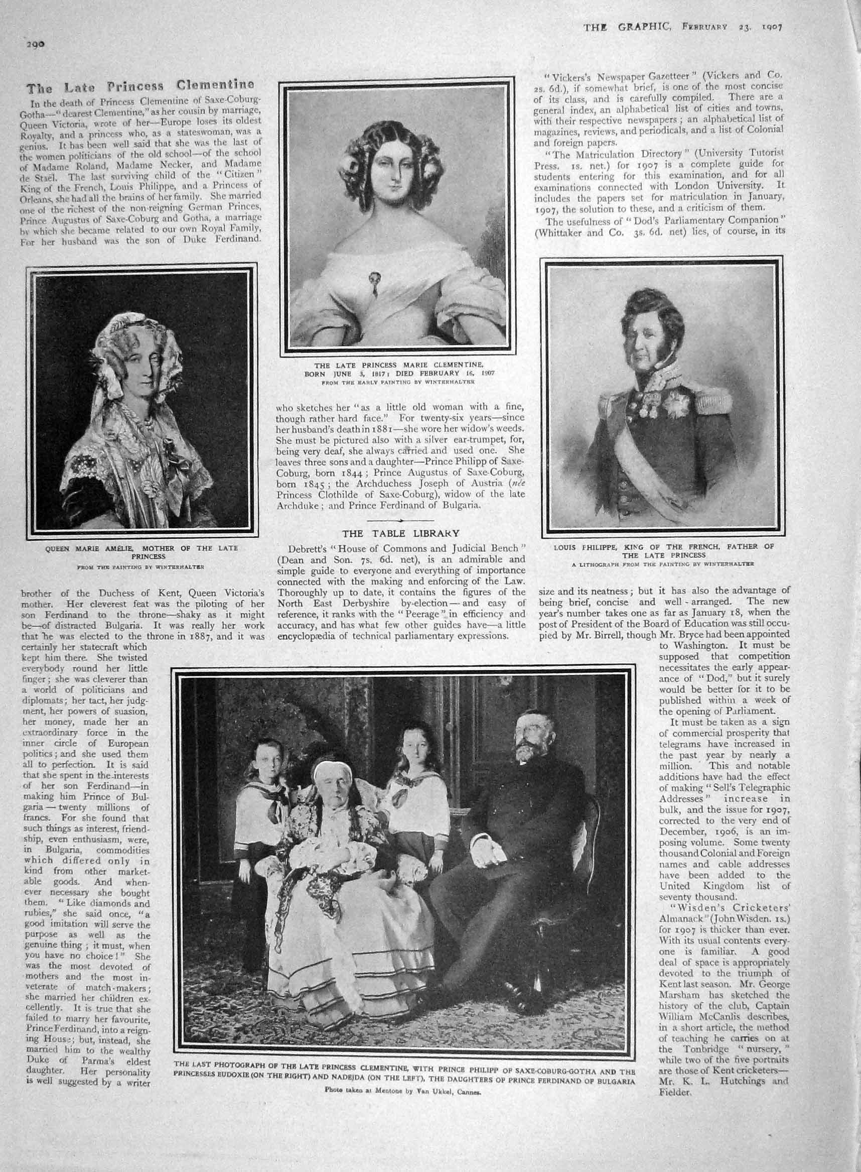 Original Old Antique Print 1907 Princess Clementine Louis Philippe Queen Amelie