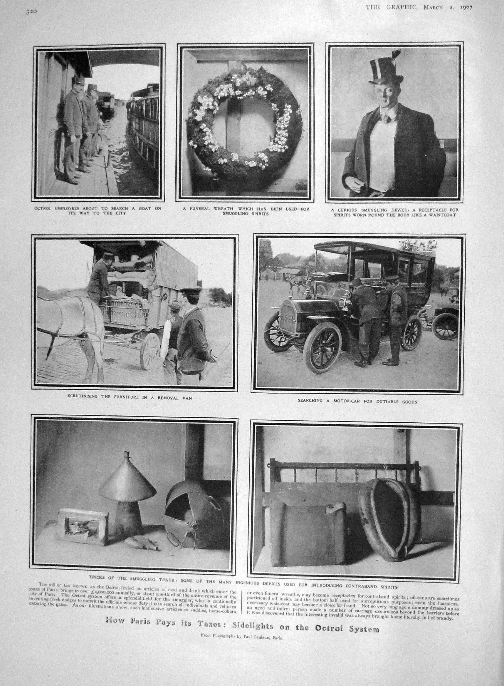 Original Old Antique Print 1907 Paris Octroi Smuggling Haldane Gordon Colli 20th