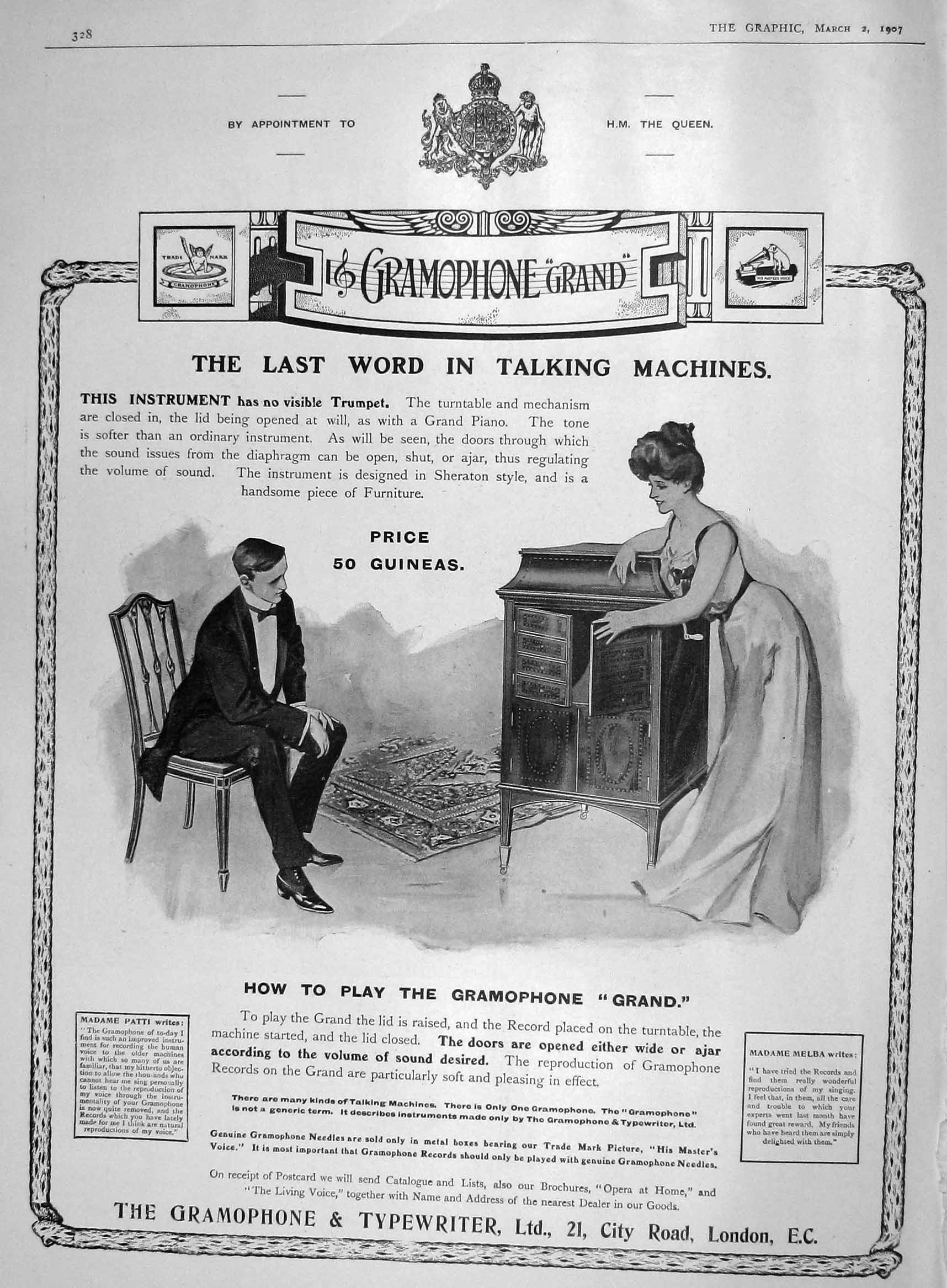 Old Antique Print *3835 1907 Advertisement Gramophone Typewriter London