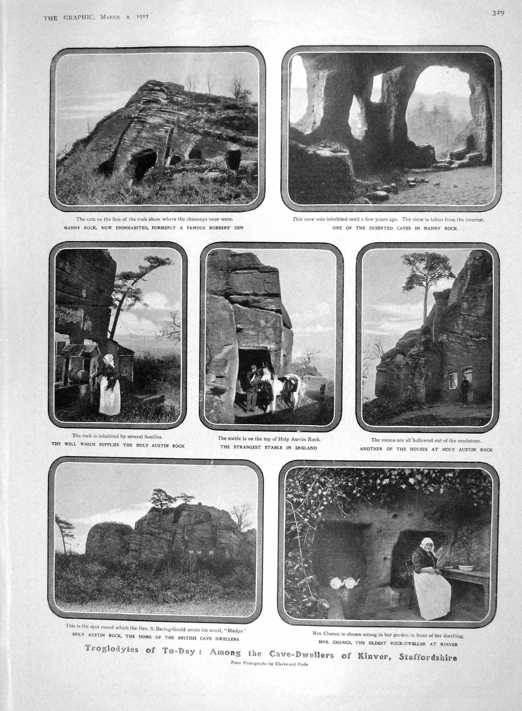 Original Old Antique Print 1907 Cave Dwellers Kinver Austin Rock Chaux-D 20th