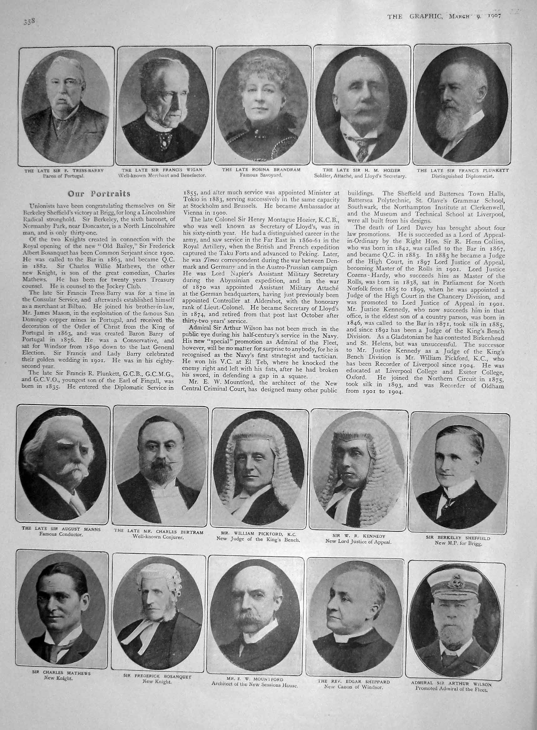 Old Antique Print 1907 Wigan Brandram Pickford Kennedy Sheppard Mathews 20th
