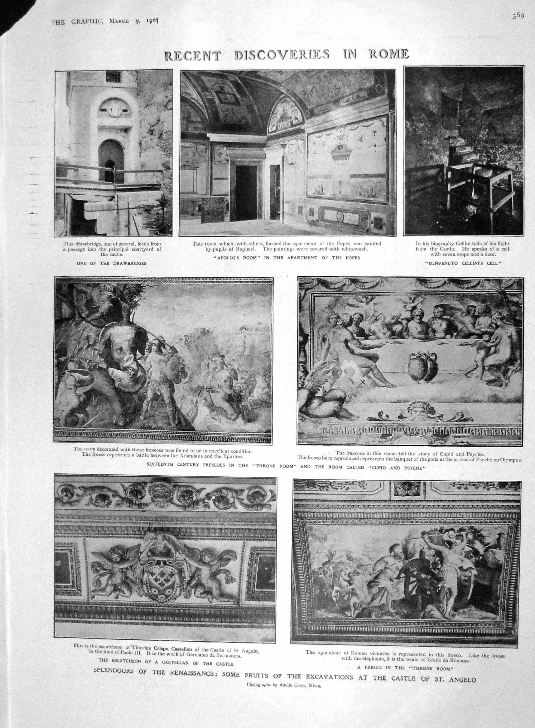 Original Old Antique Print 1907 Frescoes Castle Angelo Rome Robertson 20th