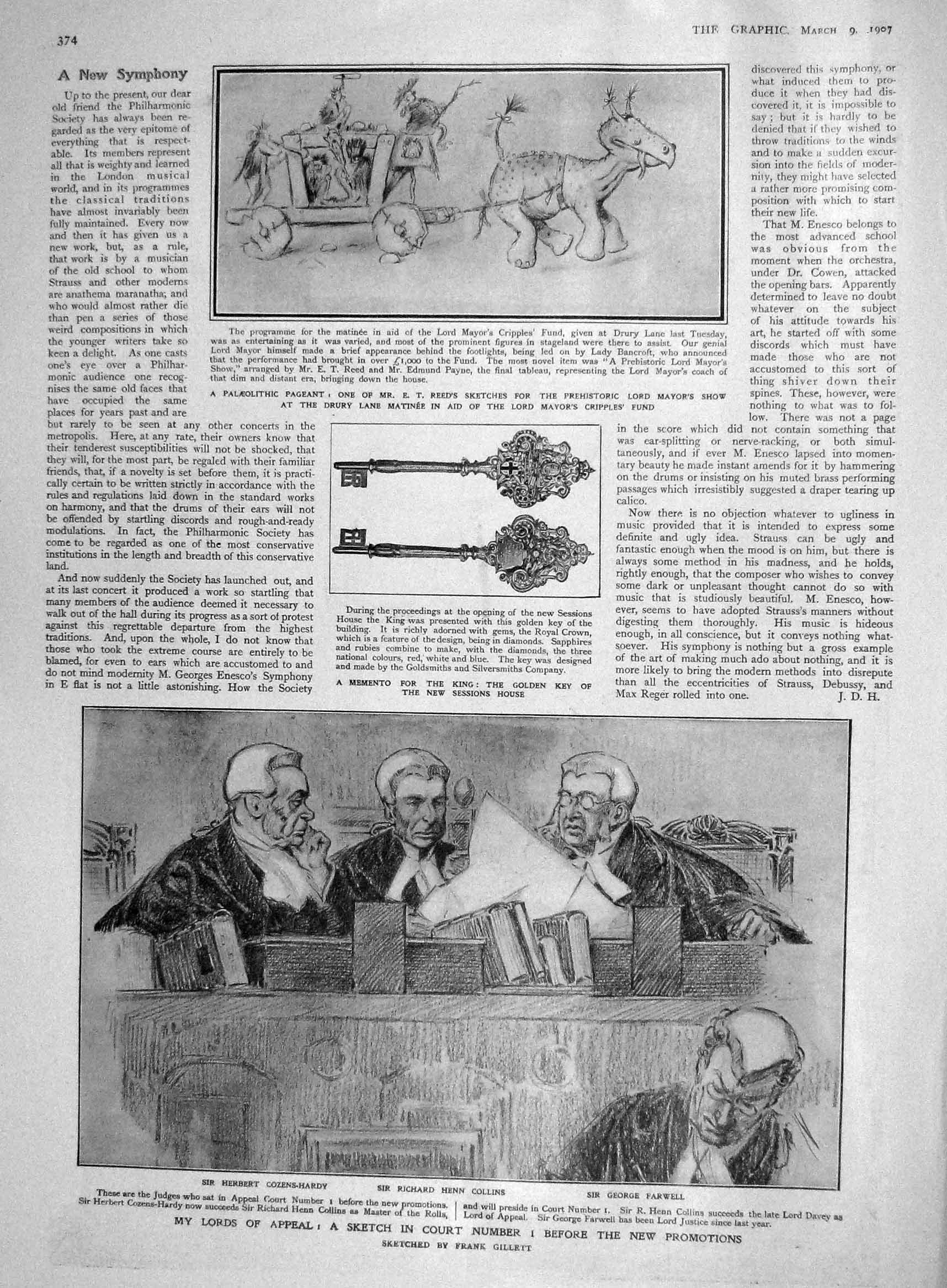 Original Old Antique Print 1907 Lords Cozens-Hardy Collins Farwell Diana Horses