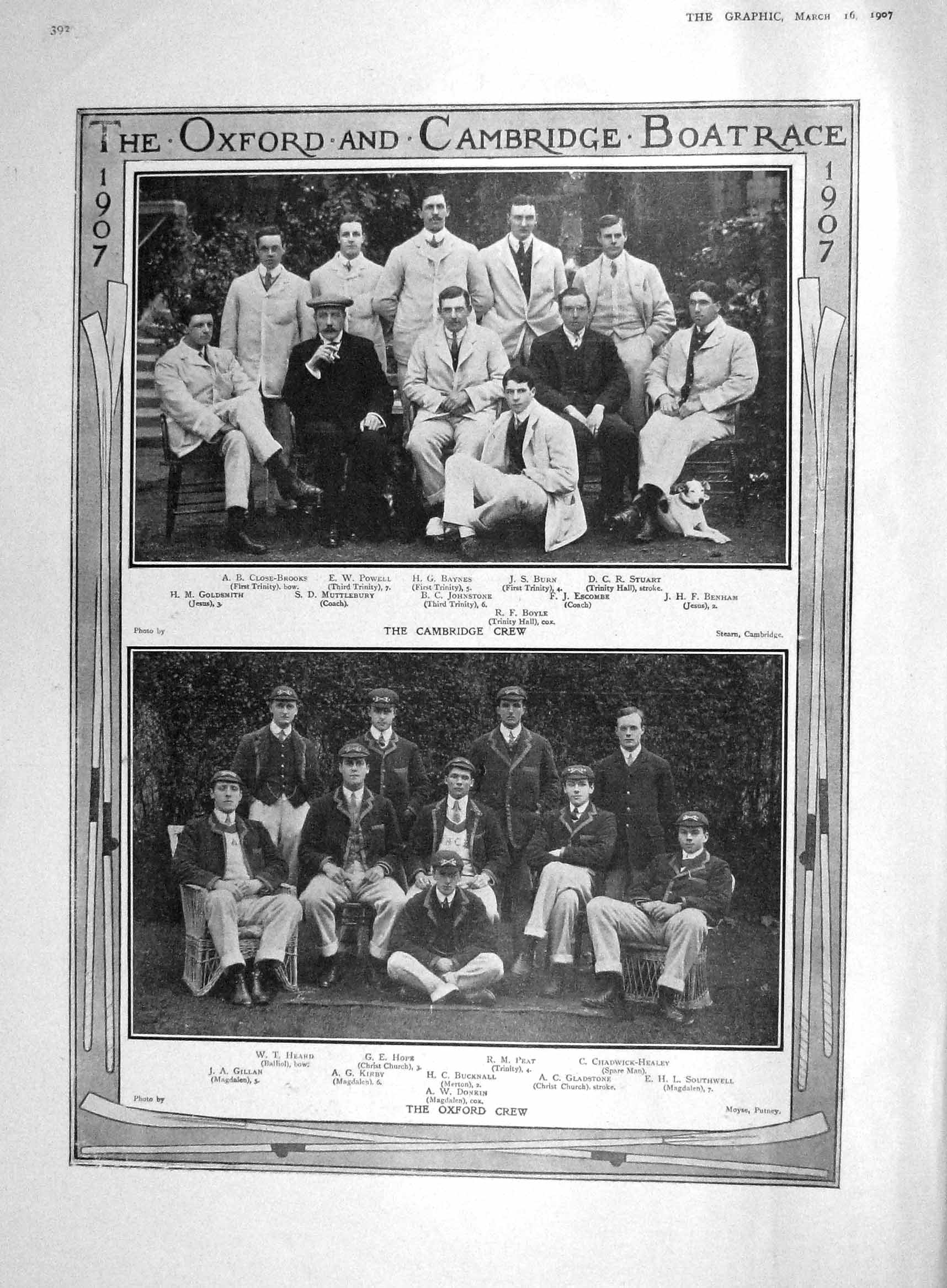 Old Antique Print 1907 Oxford Cambridge Boat Crew Russia Mounted Police 20th