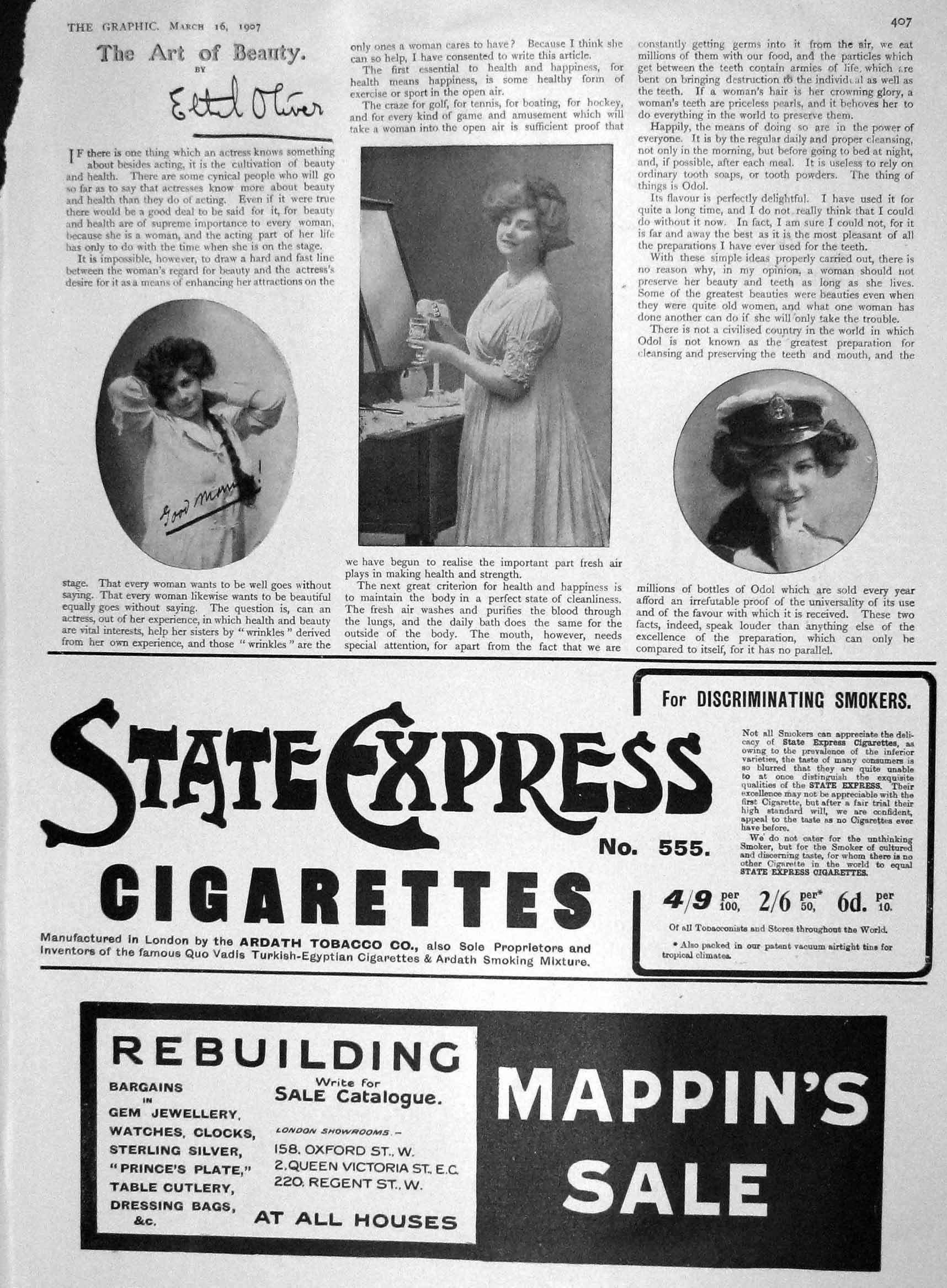 Old Antique Print 1907 Ethel Oliver Beauty Sunlight Soap Lever Brothers 20th